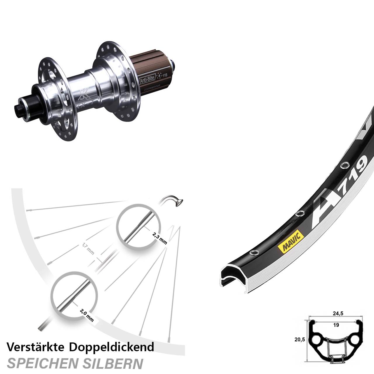 28 Zoll Mavic A719 KX-T Hinterrad 5x130 8-12 fach HG