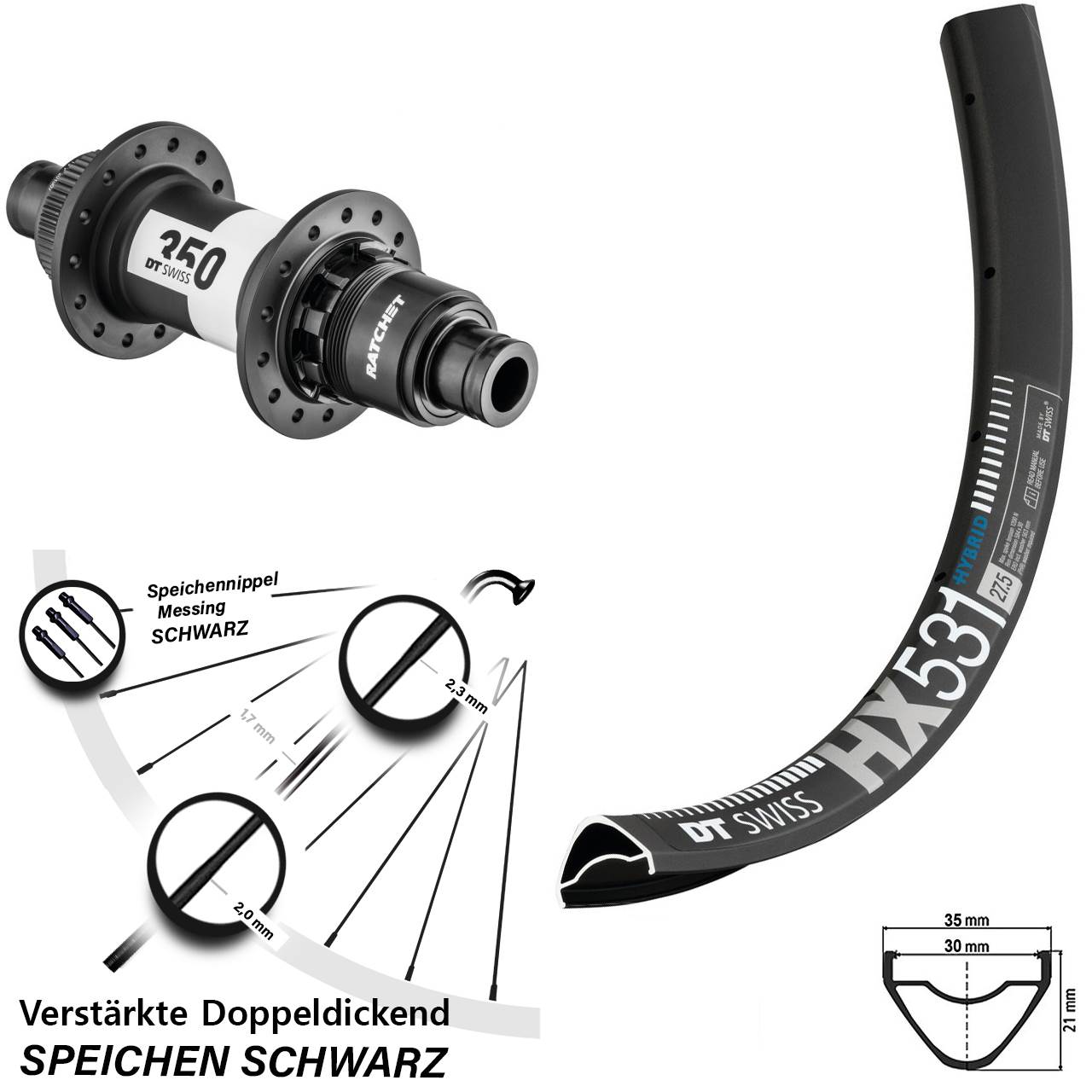 DT Swiss HX531-350 29 Zoll Disc Hinterrad 12x148 SRAM XD