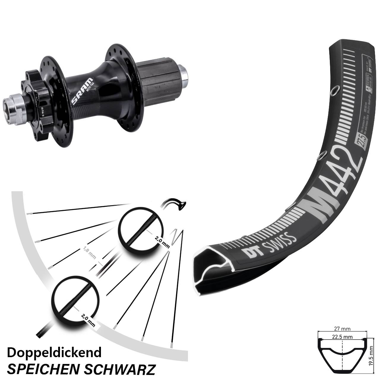 DT Swiss M442 Sram 746 29 Zoll Disc Laufrad 12x148 8-11 fach HG