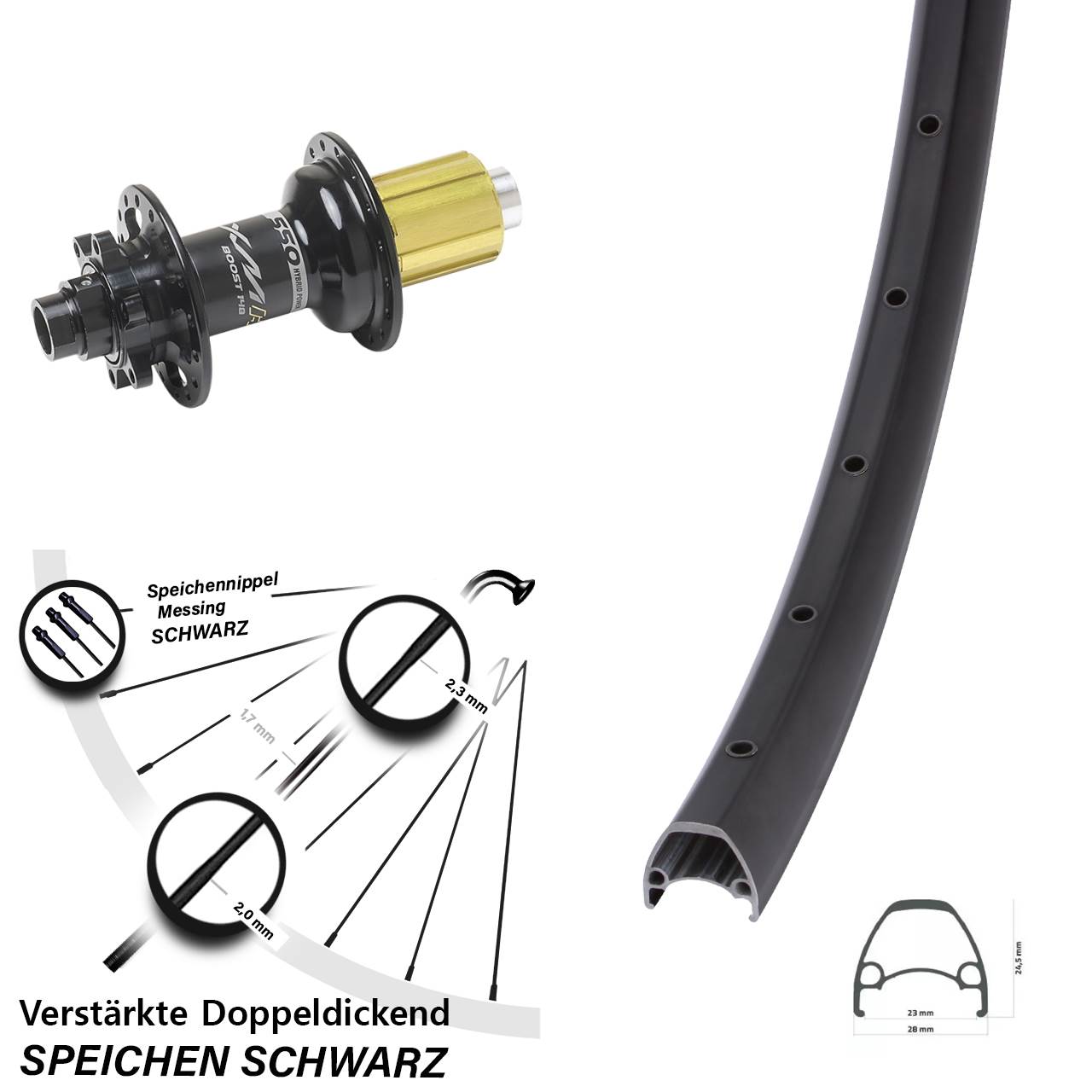 28-29 Zoll Ambrosio Sport Miche XMH 550 Hinterrad 6-Loch 12x148 8-11 fach