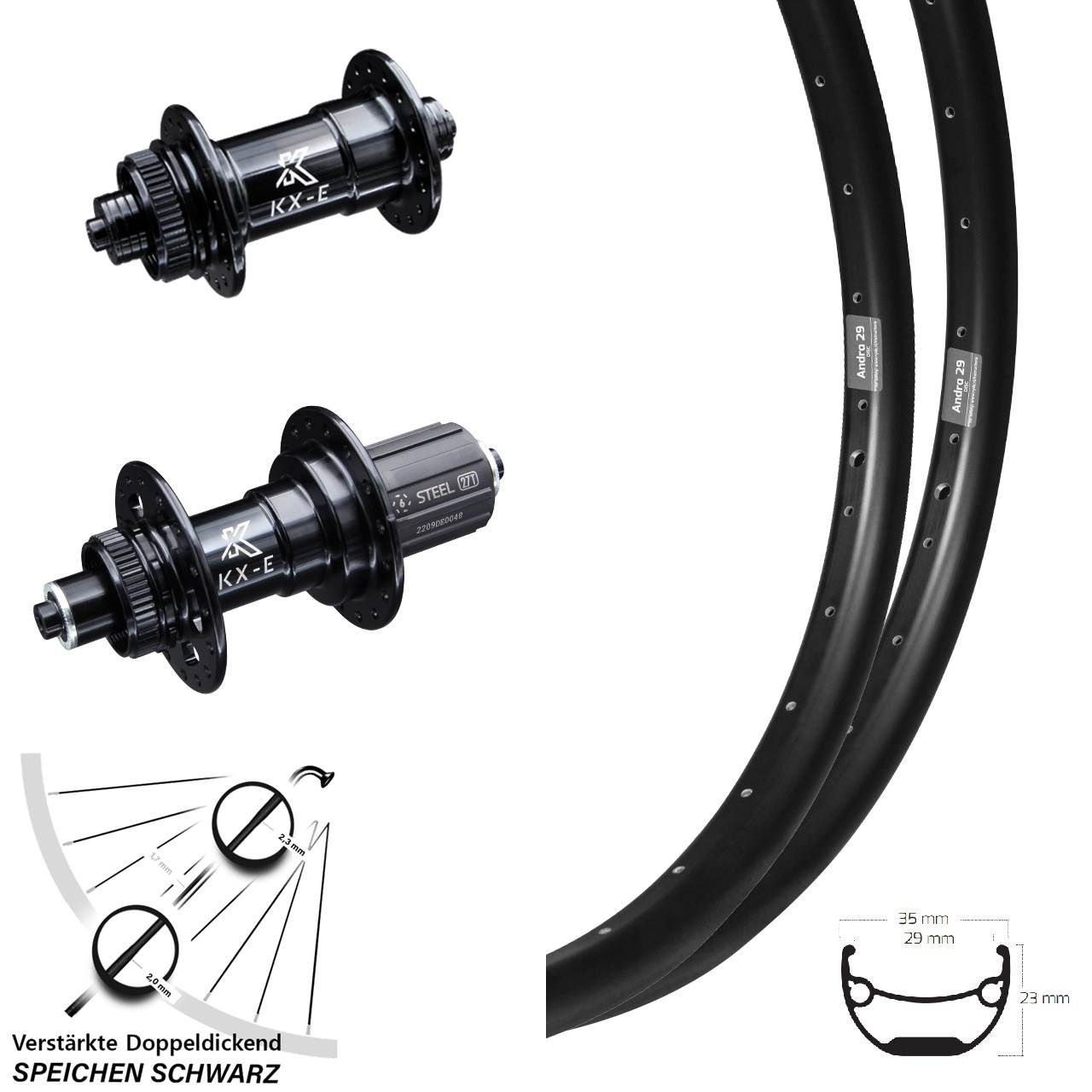 Disc Laufradsatz QR 20 Zoll Ryde Andra 29 KX-E Heavy Duty 8-12 fach schwarz