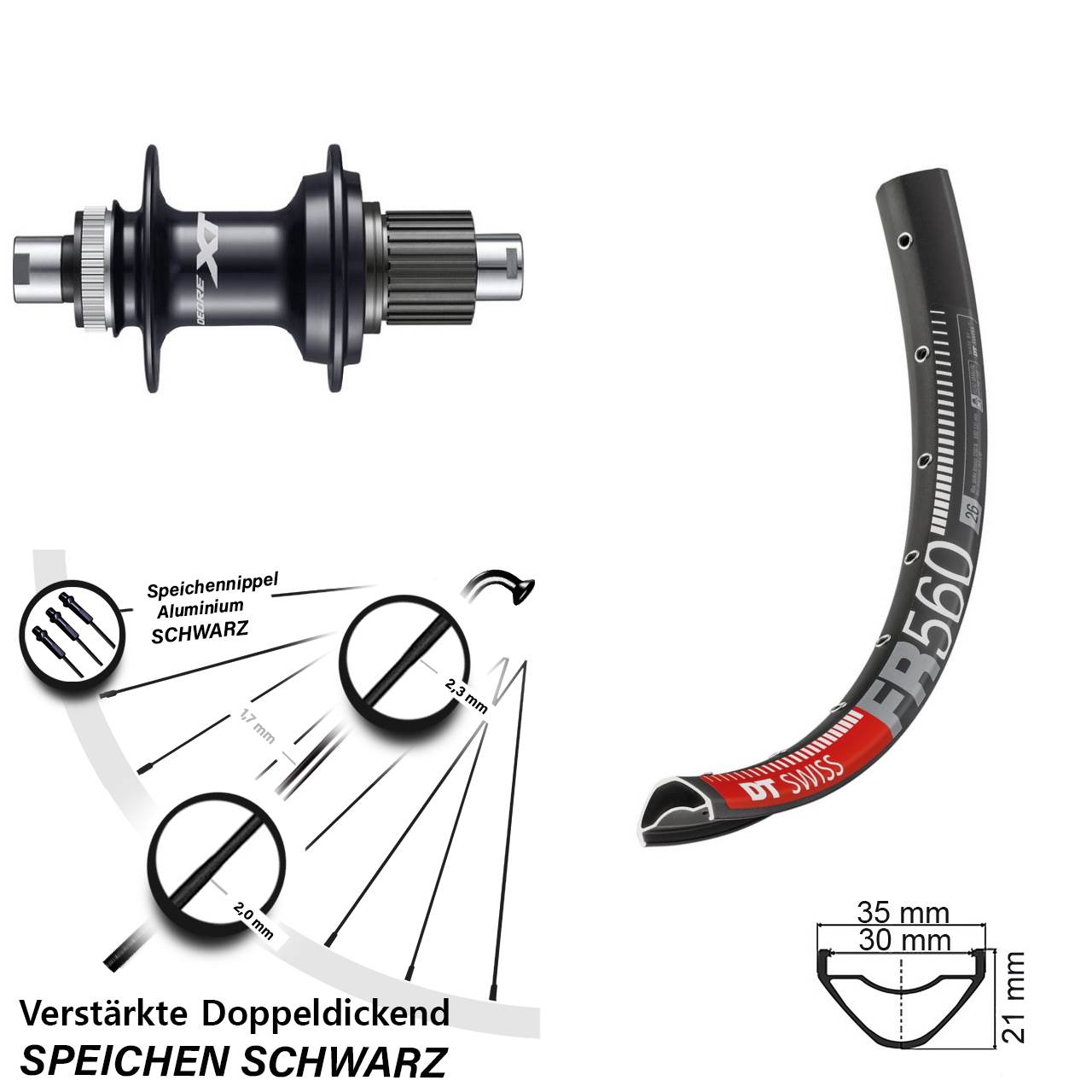 Disc Hinterrad 12x142 26 Zoll DT Swiss FR 560 Shimano Deore XT FH-M8110 Micro Spline