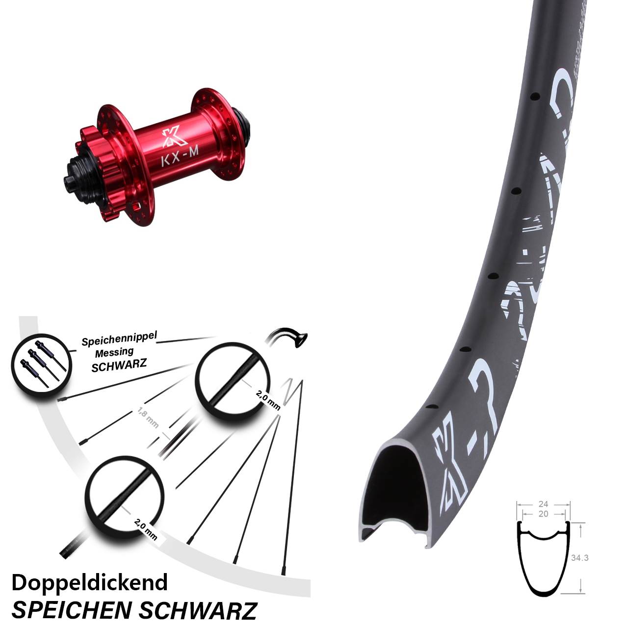 Laufrad 28 Zoll KX-MR Road 6-Loch 5/100 rot