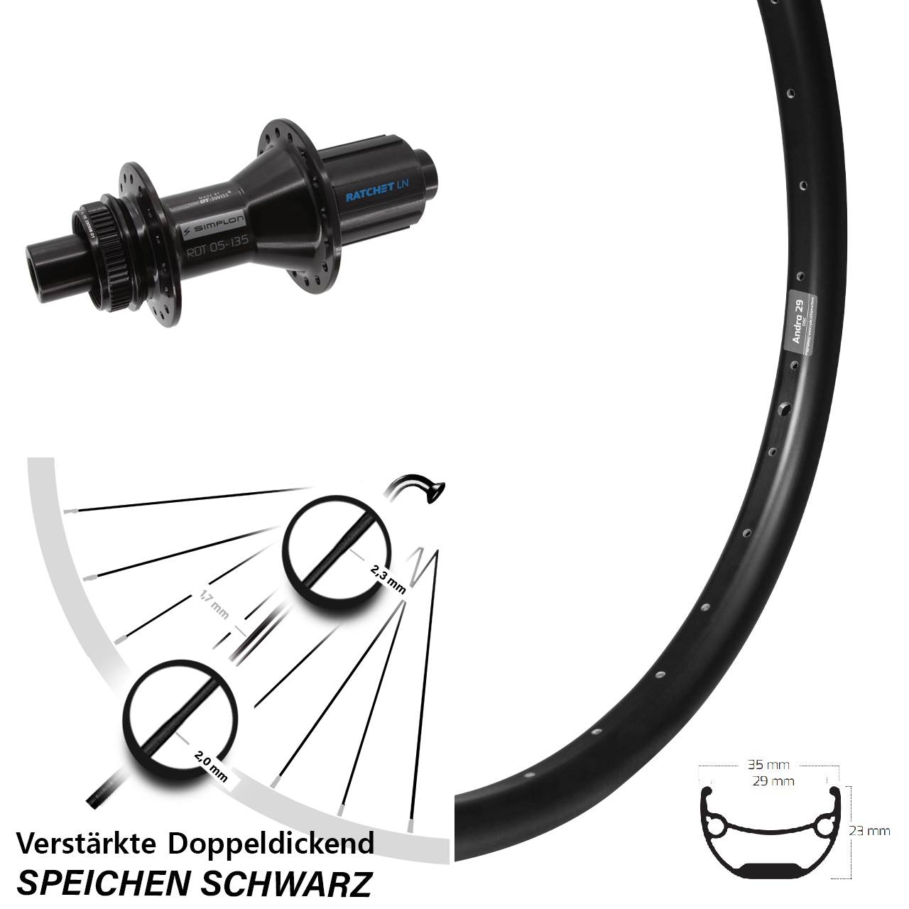 Hinterrad Centerlock 12x142 26 Zoll Ryde Andra 29 DT Swiss 370 Hybrid 8-11 fach HG