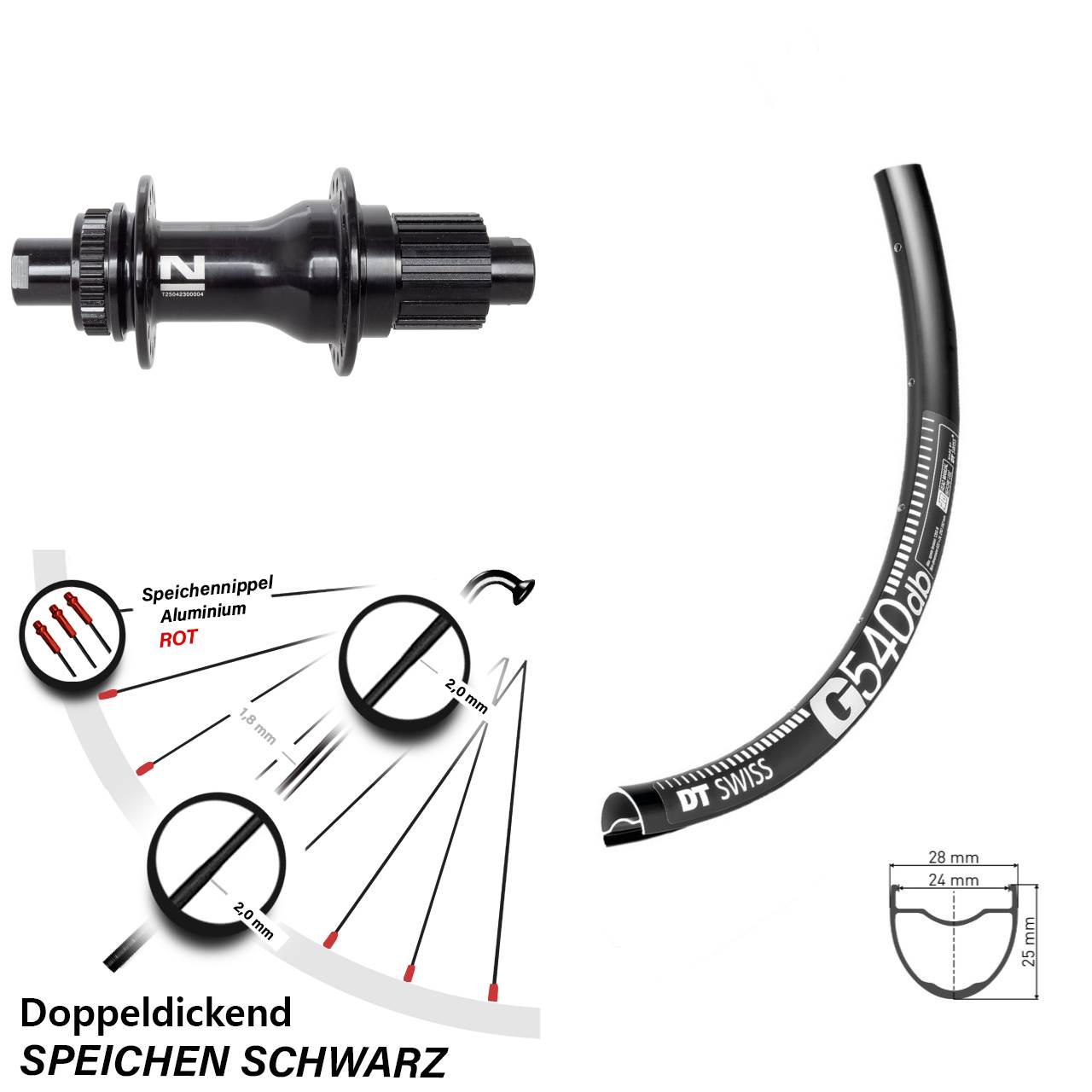 28-29 Zoll DT Swiss G 540 Novatec D792SB Hinterrad Centerlock 12x142 Shimano Micro Spline