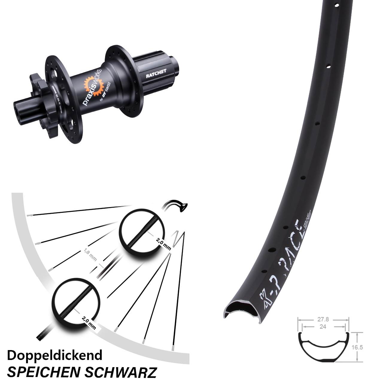 KX-R Race leichtes Hinterrad 29 Zoll DT Swiss 350 SL Nabe Ratchet 36 Shimano 11-fach