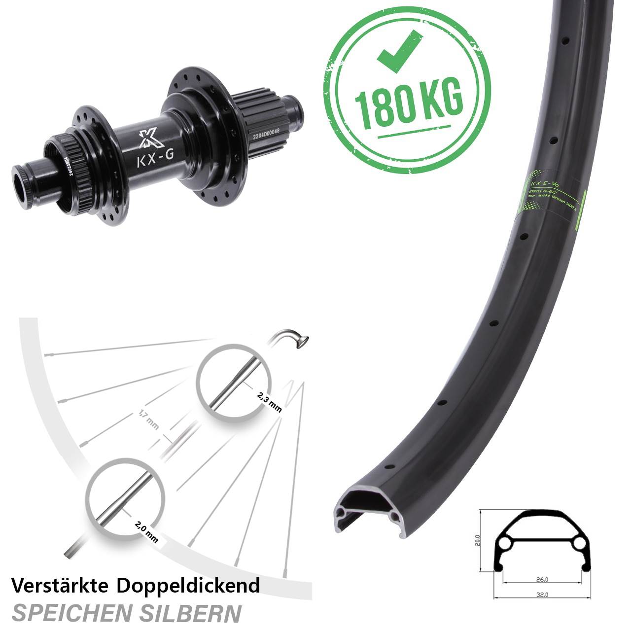 KX-GS Evo verstärkt 26 Zoll Disc Hinterrad 12x142 Shimano Micro Spline