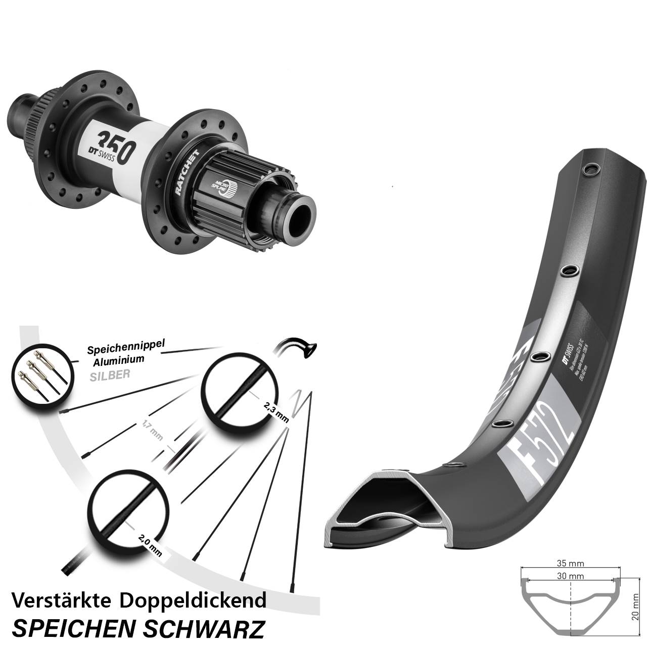 DT Swiss F572-350 Ratchet 36 29 Zoll Centerlock Hinterrad 12x148 Boost Micro Spline