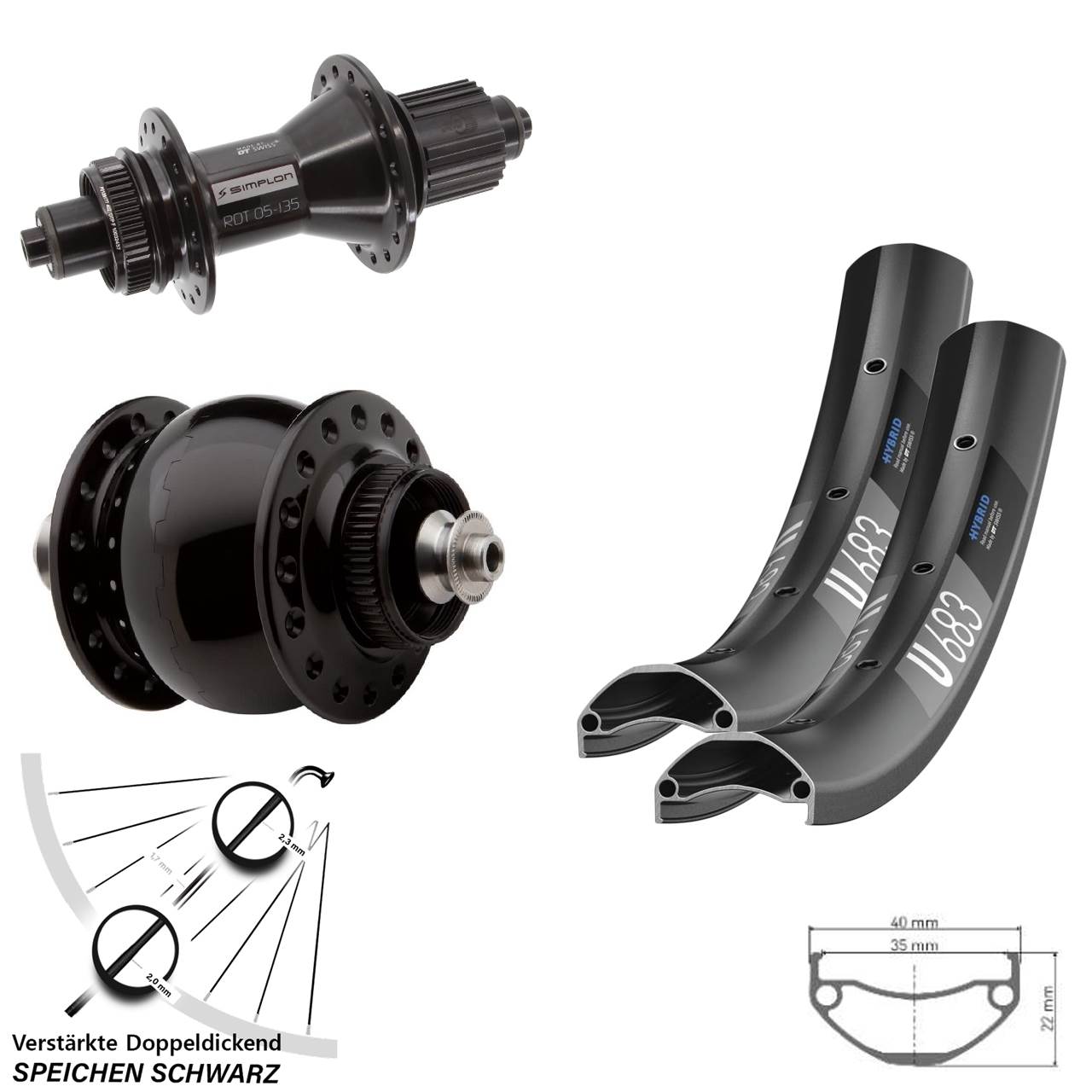 DT Swiss U 683-370 Hybrid SON 28 27,5 Zoll Disc Laufrad-Satz QR Shimano Micro Spline