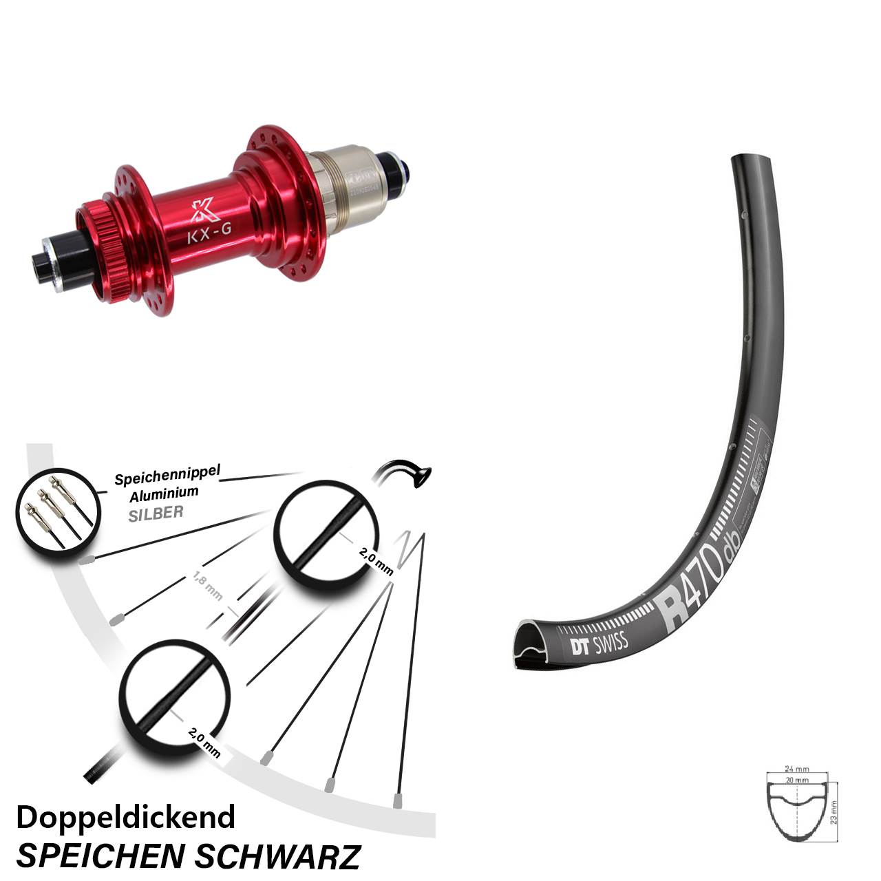 Centerlock Hinterrad 28 Zoll DT Swiss R470 KX-G rot XD-R QR