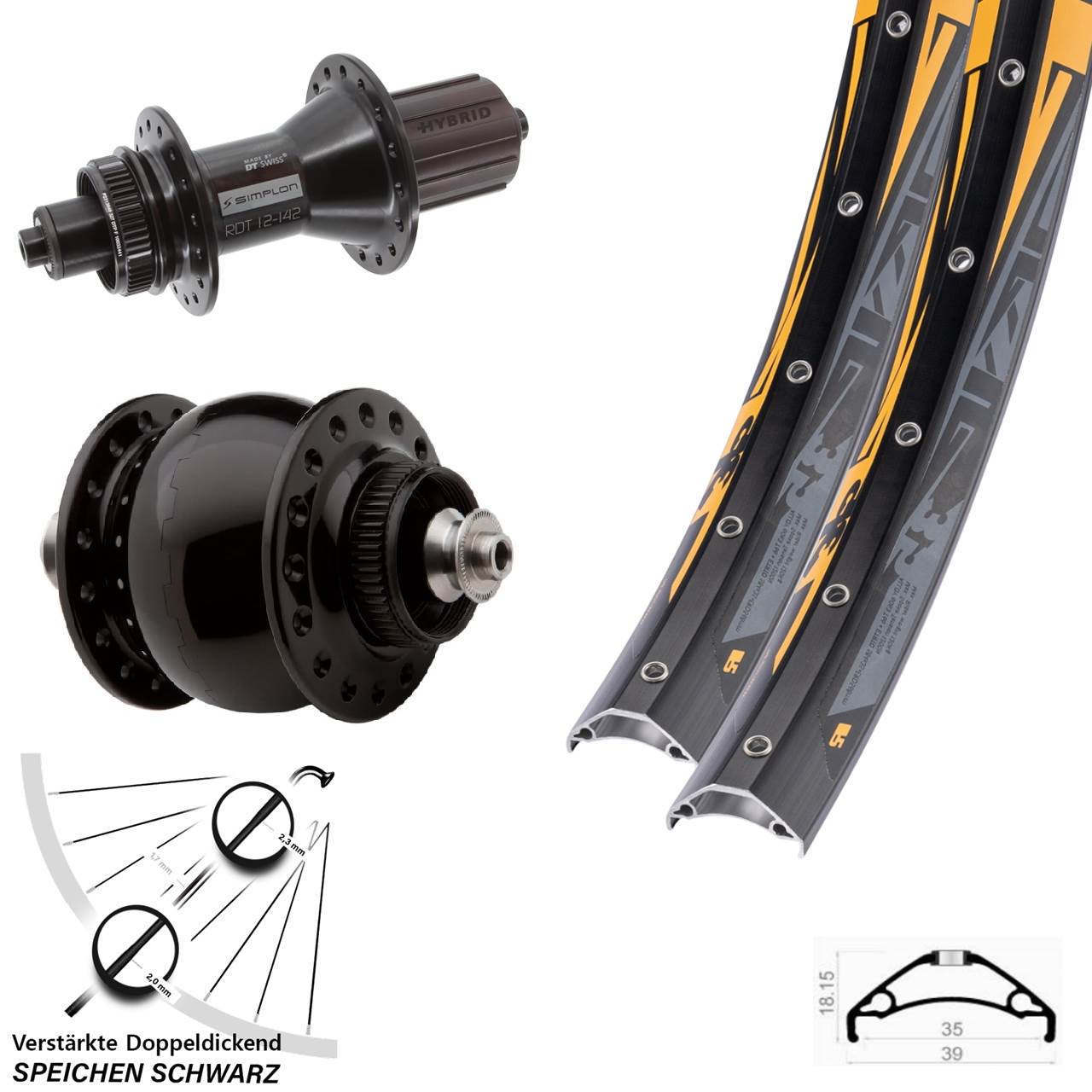 Disc Laufrad-Satz QR 27,5 Zoll Rodi TRYP 35 DT Swiss 370 Hybrid SONdelux 8-11 fach