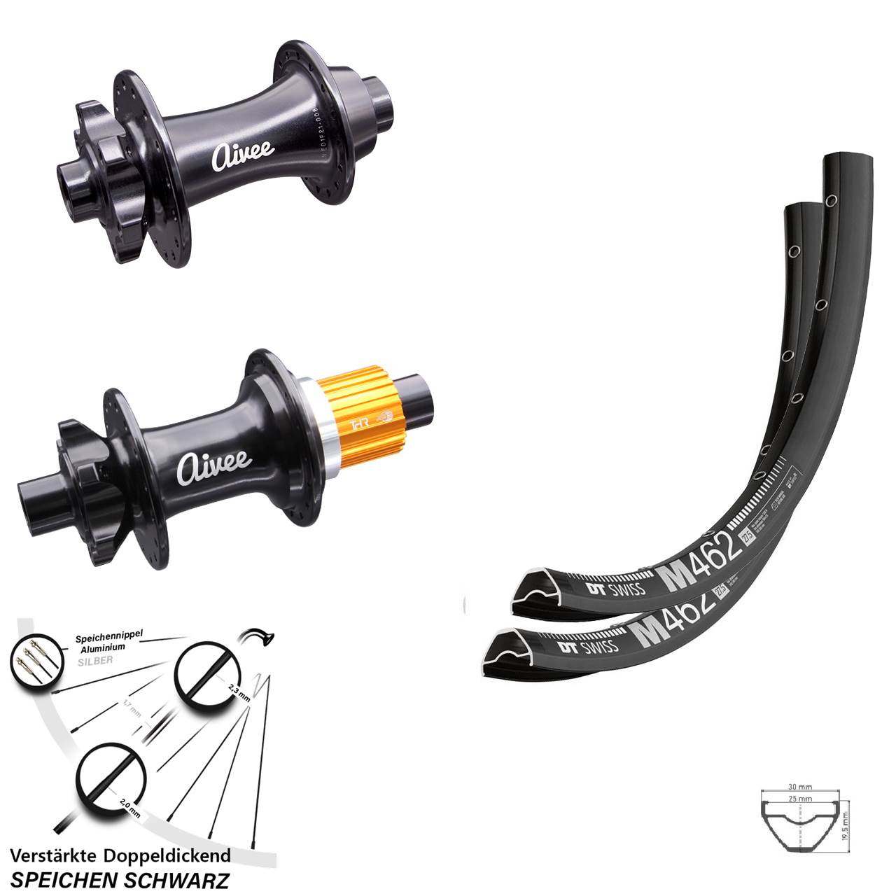 DT Swiss M462 Aivee Classic 29 Zoll 6-Loch Laufradsatz 15x110 12x148 Shimano Micro Spline