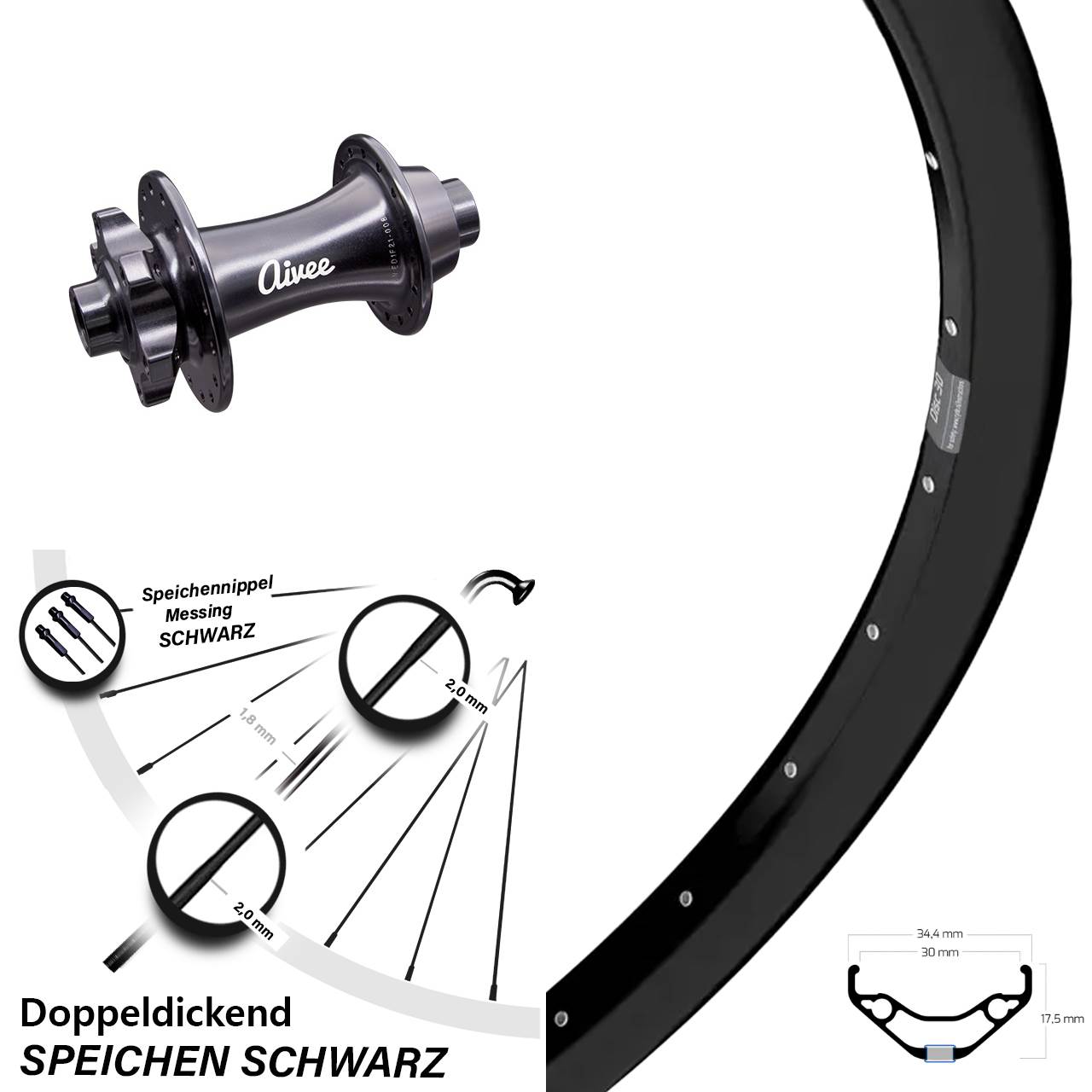 Boost Vorderrad 6-Loch 15x110 29 Zoll Ryde Disc 30 Aivee
