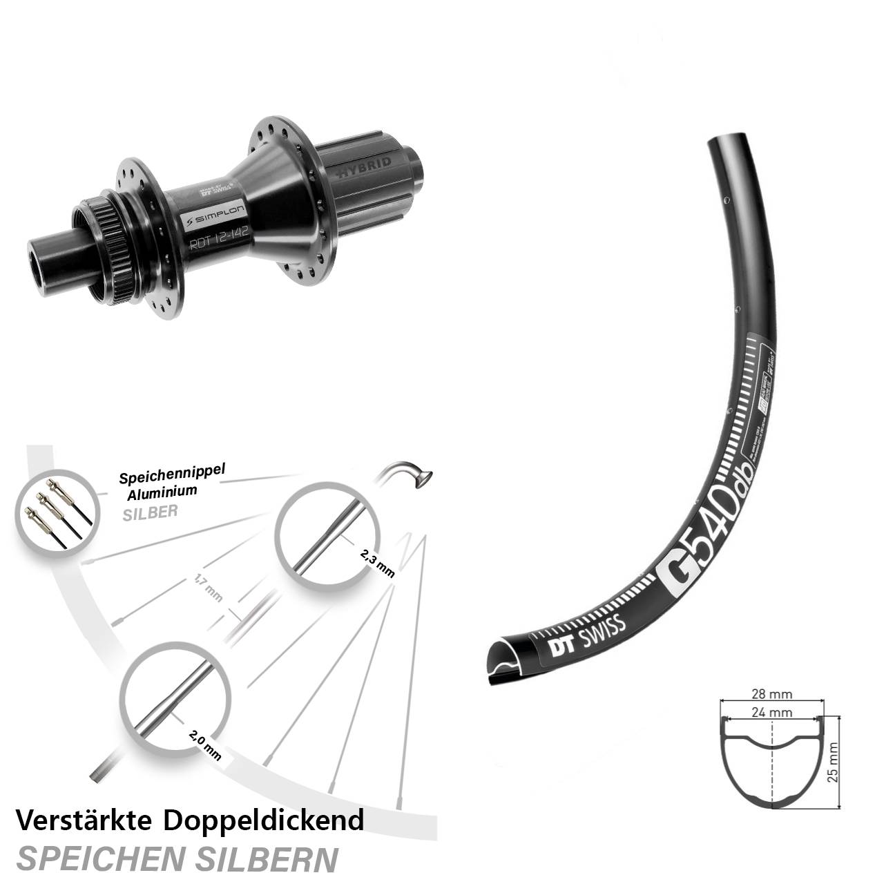 Disc Hinterrad 28 Zoll DT Swiss G540-370 Hybrid 8-11 fach HG 12x142