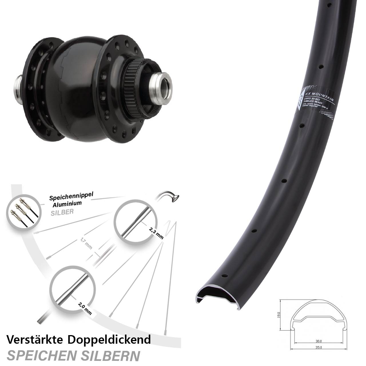 Disc Nabendynamovorderrad 29 Zoll KX Mountain TR SON 28 12x100