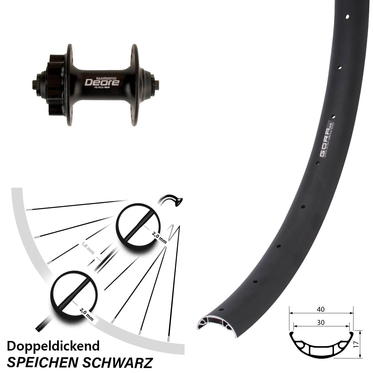 6-Loch Vorderrad 27,5 Zoll Gora 35 Shimano Deore für Schnellspanner