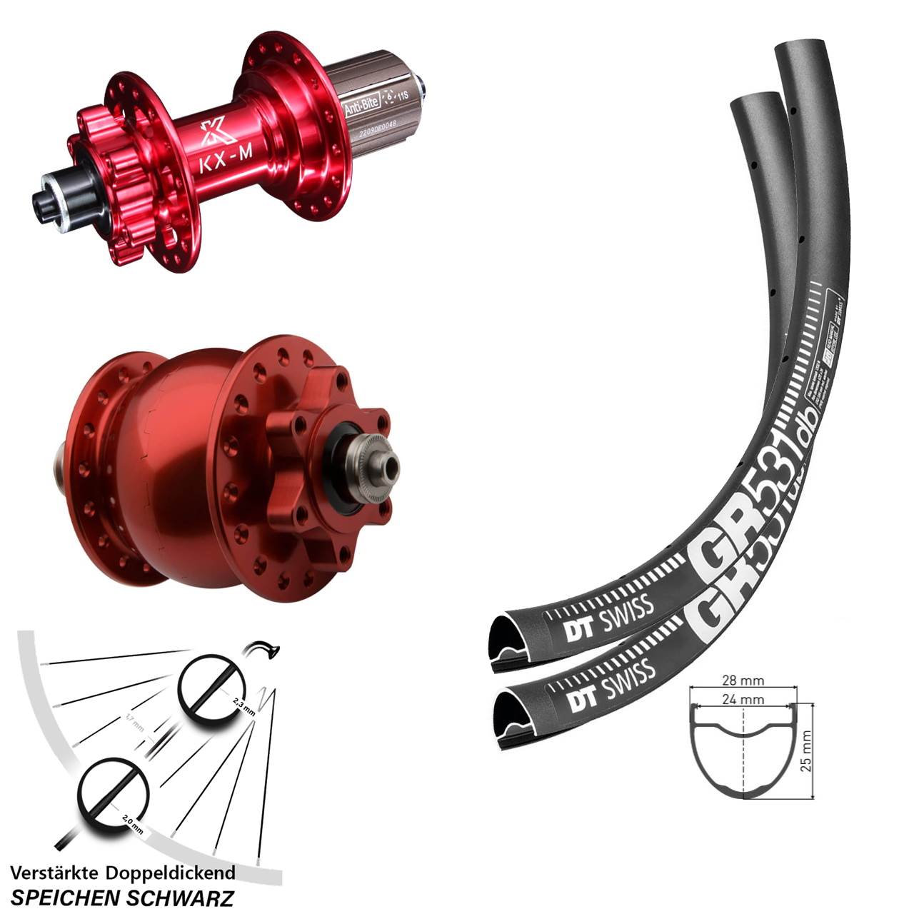 DT Swiss GR 531 KX-M rot Disc 6-Loch SON 28 27,5 Zoll Laufradsatz QR 8-12 fach