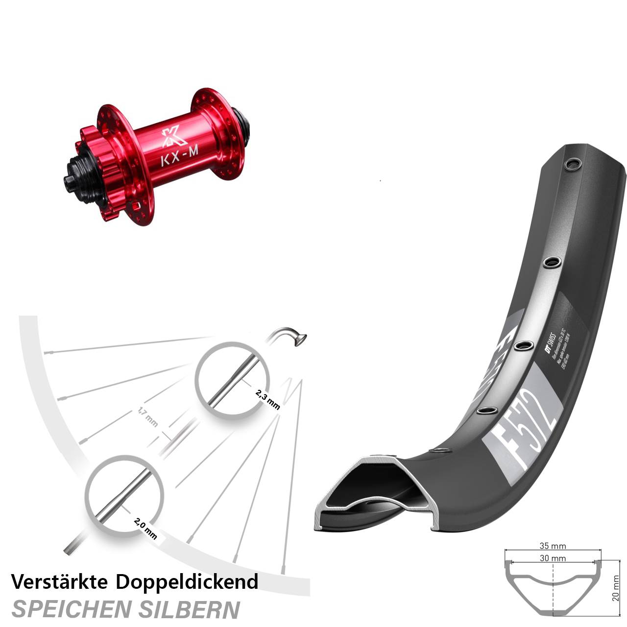 Disc Laufrad QR 29 Zoll DT Swiss F572 KX-M rot