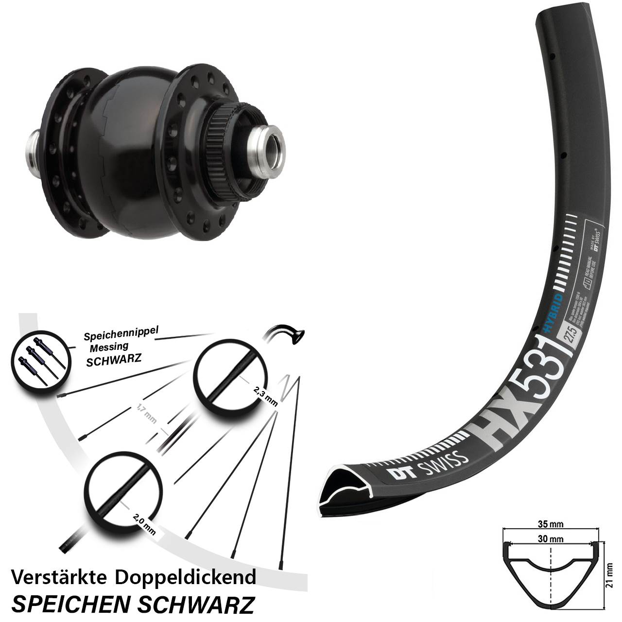 SONdelux DT Swiss HX531 29 Zoll Nabendynamovorderrad Centerlock 12x100