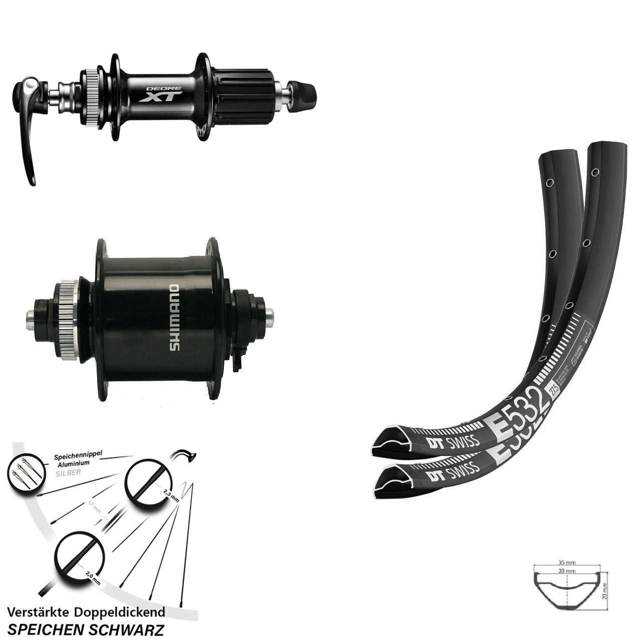 DT Swiss E 532 Shimano DH-UR700 Shimano FH-M8000 29 Zoll Disc Laufrad-Satz QR 8-11 fach