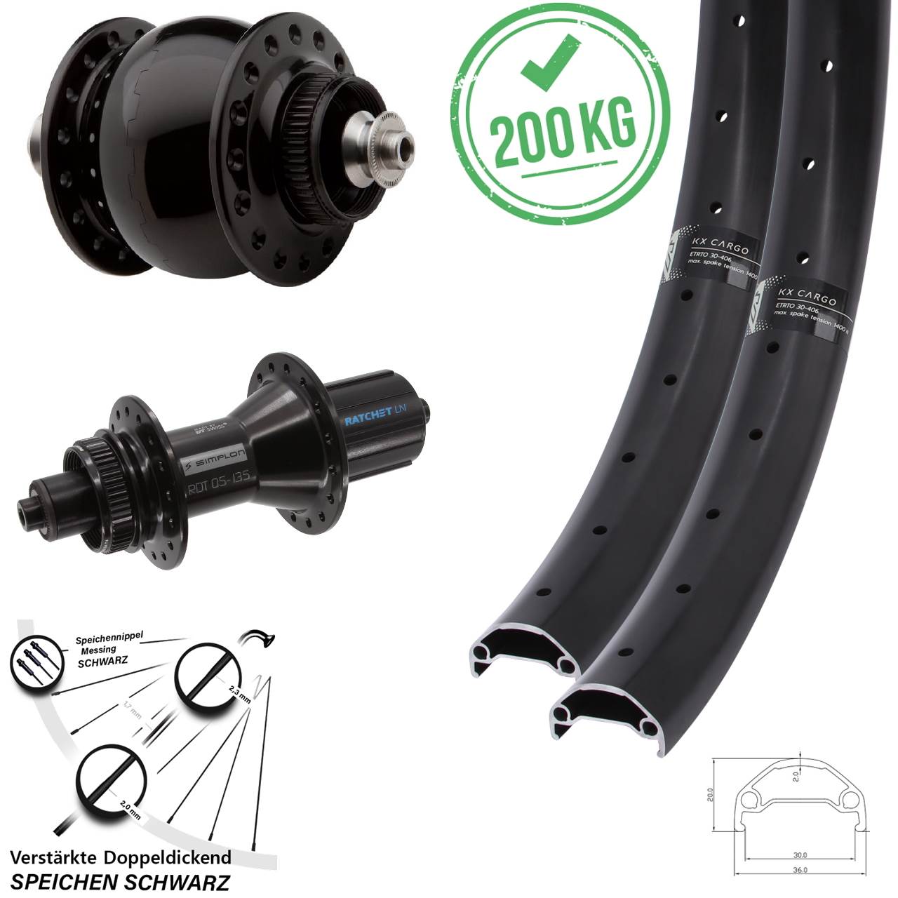 29 Zoll KX Cargo DT Swiss 370 Hybrid SON 28 Disc Laufradsatz für Schnellspanner 8-11 fach