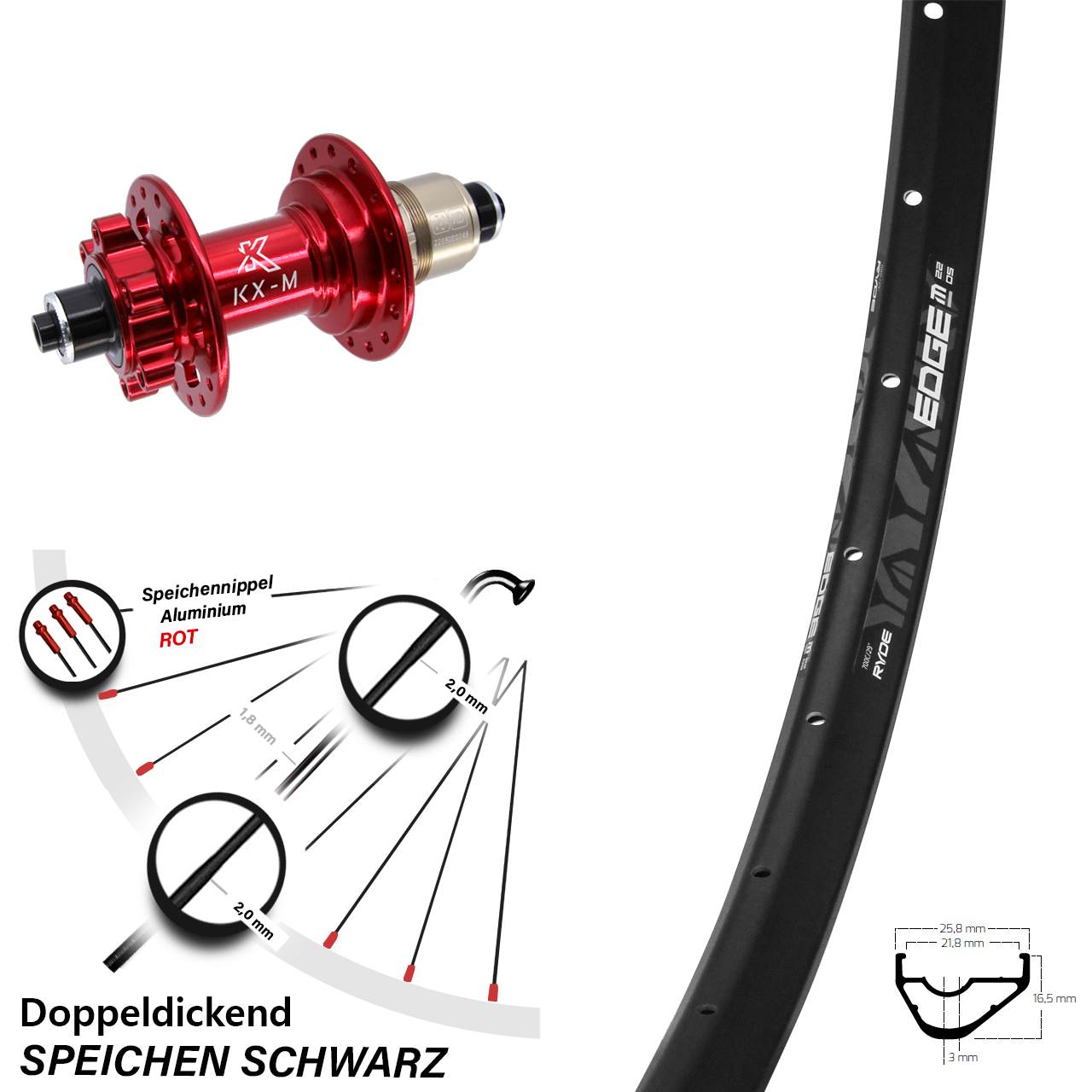 Disc Laufrad 28-29 Zoll Ryde Edge M22 OS KX-M rot XD QR