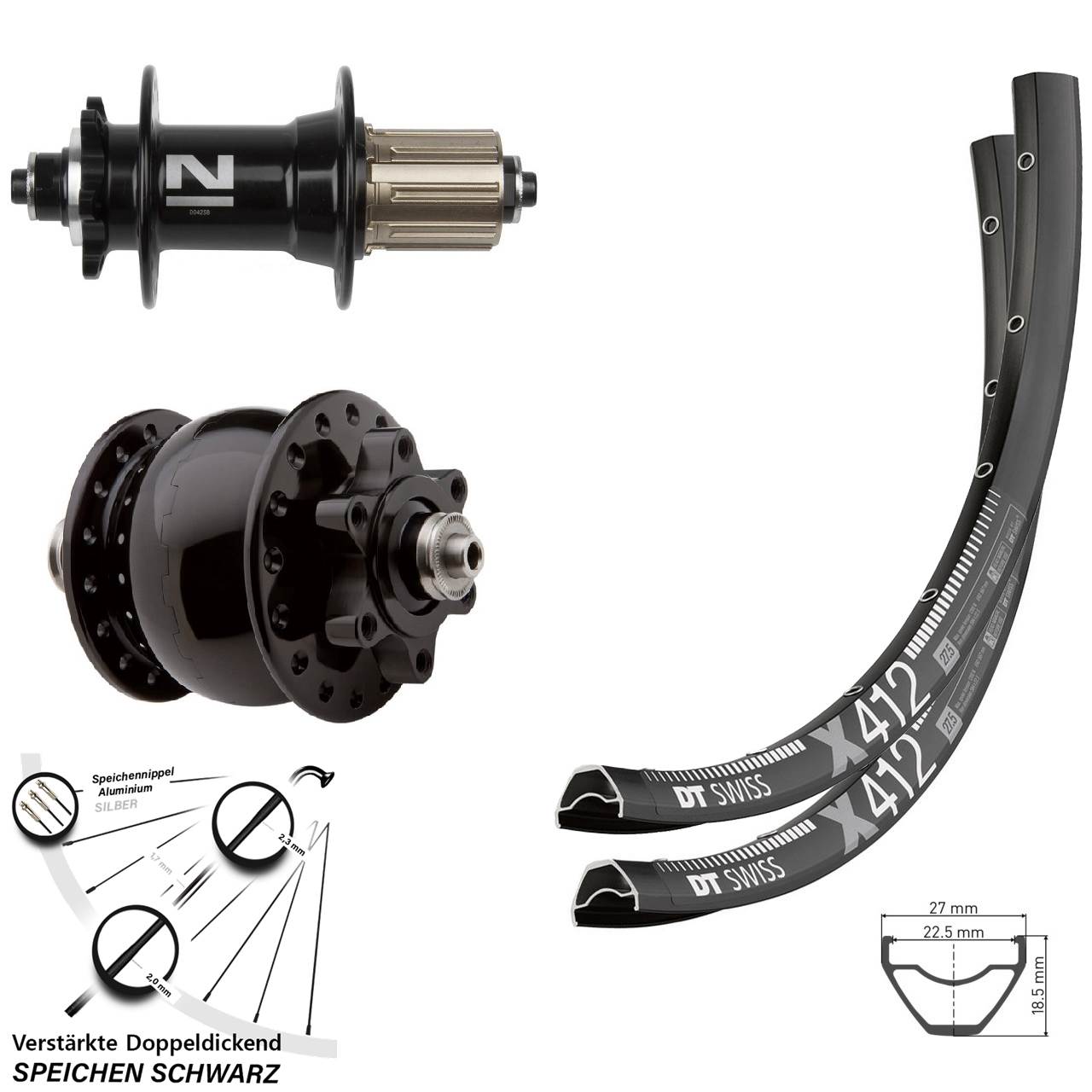 6-Loch 29 Zoll Laufradsatz DT Swiss X412 Novatec D042 SON 28 8-11 fach für Schnellspanner