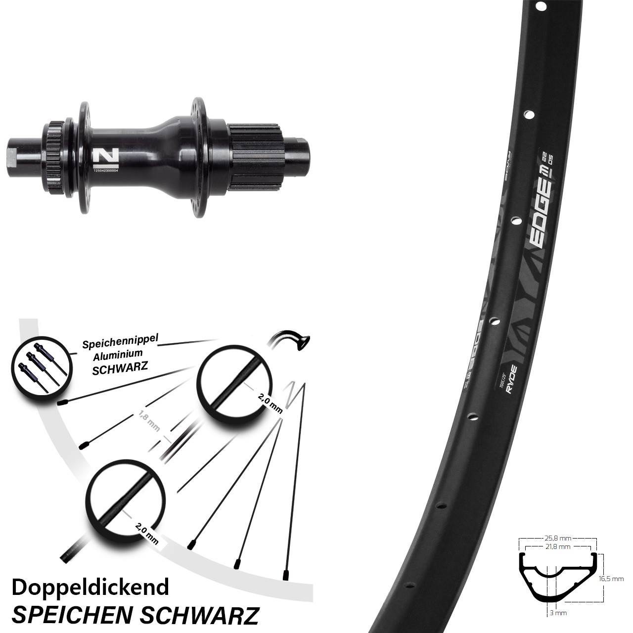 28 Zoll Ryde Edge M22 Novatec D792SB Disc Laufrad 12x142 Shimano Micro Spline