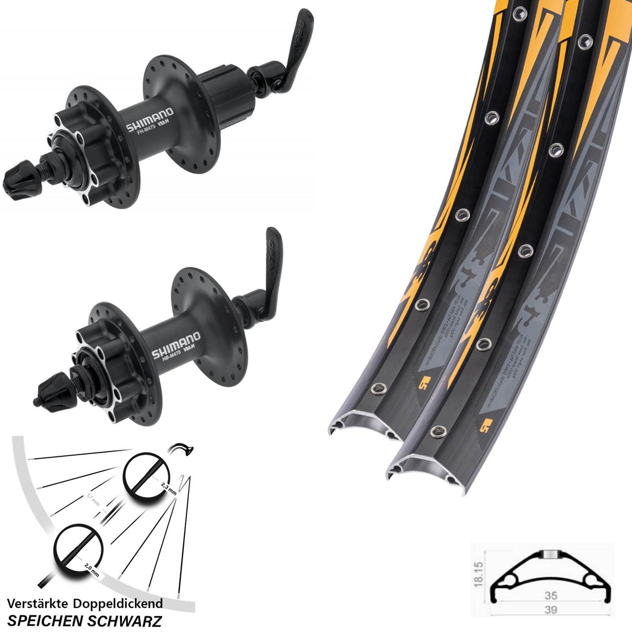 Disc Laufradsatz QR 27,5 Zoll Rodi TRYP 35 Shimano Alivio Shimano Alivio 8-11 fach
