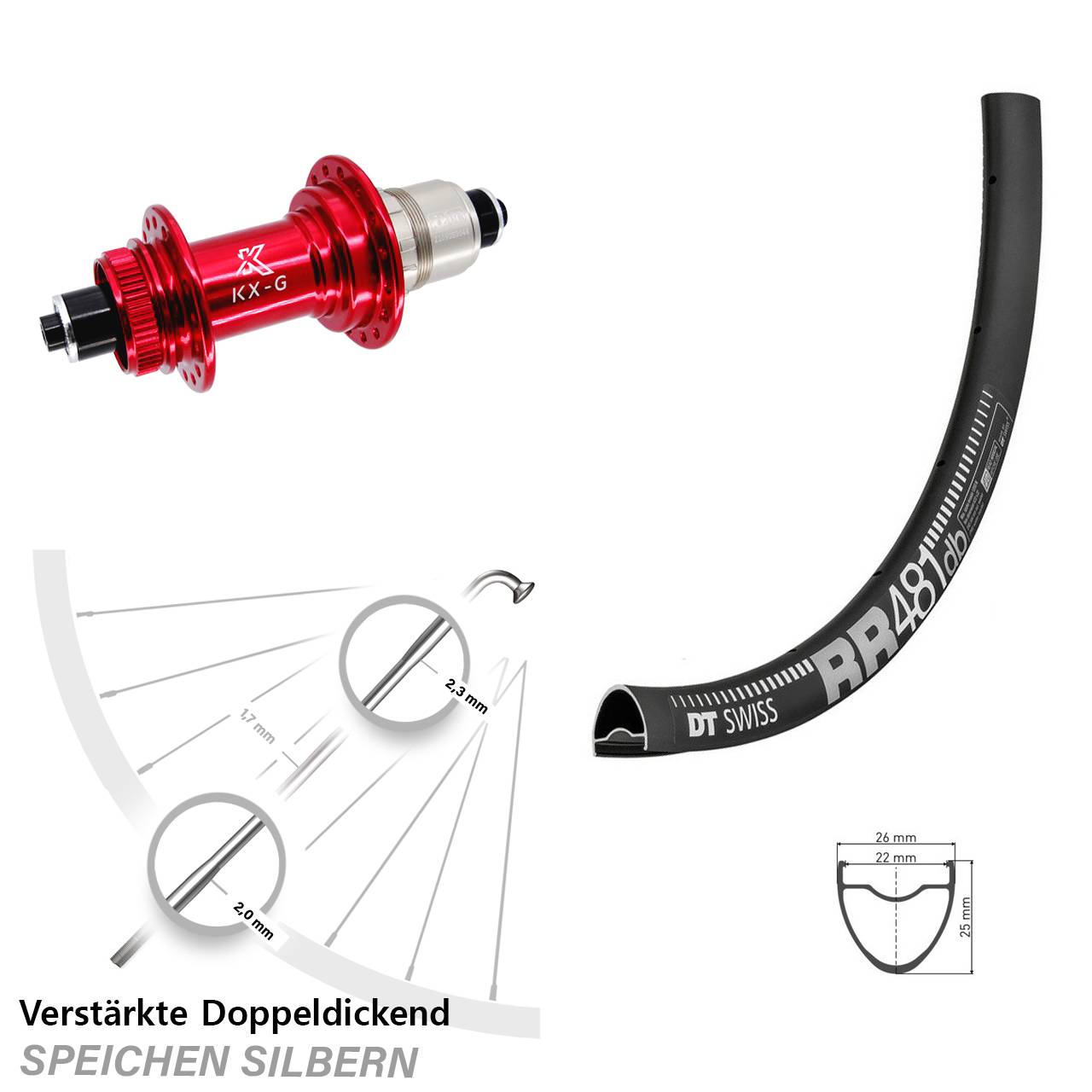 Disc Hinterrad für Schnellspanner 28 Zoll DT Swiss RR 481 KX-G rot XDR