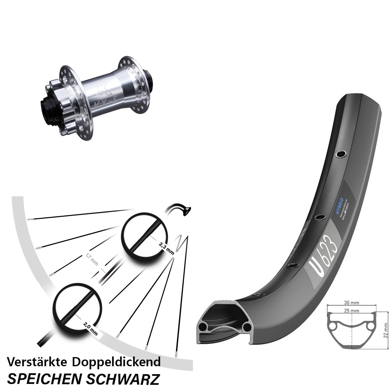 29 Zoll Vorderrad DT Swiss U 623 Disc mit KX-E Nabe silbern Steckachse E-Bike