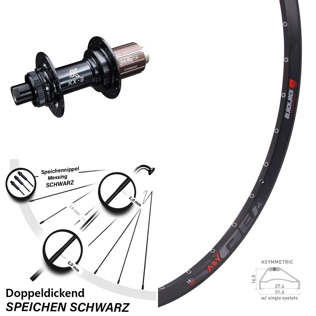 Rodi Ready 27 MTB Hinterrad 27,5 Zoll KX-B Boost 12x148 mm Centerlock 8-12 fach