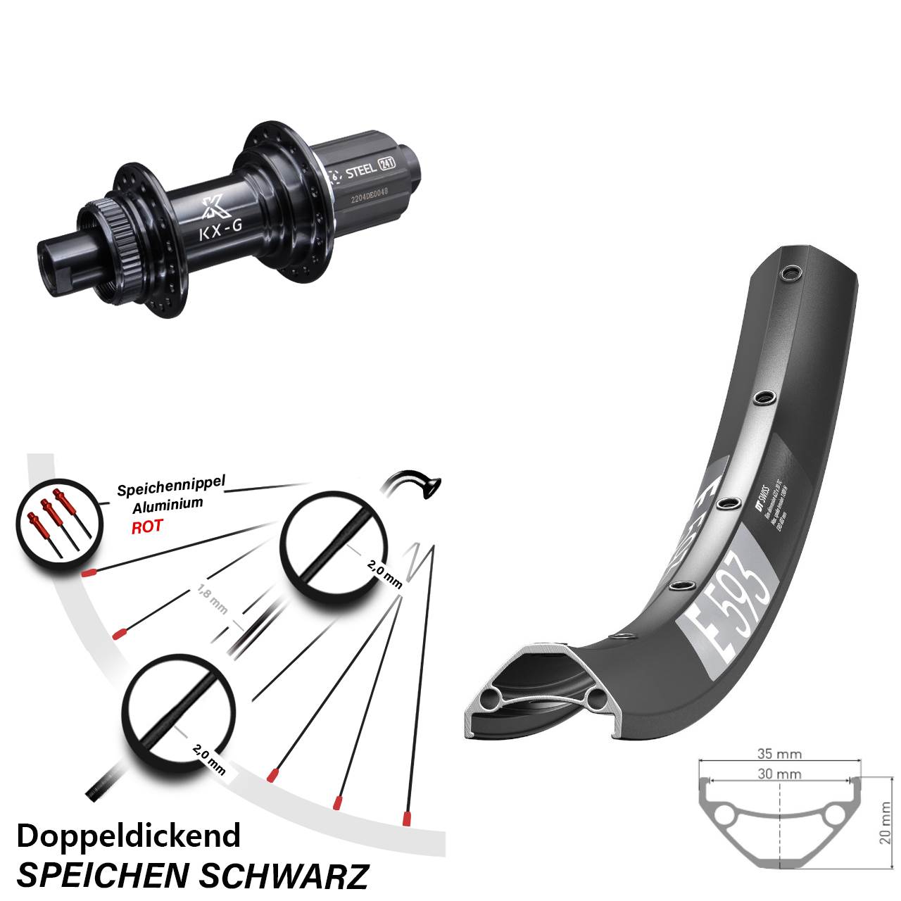 29 Zoll DT Swiss E593 Hinterrad KX-GS 8-12 fach 12x142