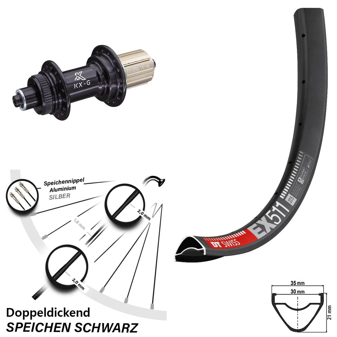 Disc Laufrad QR 29 Zoll DT Swiss EX511 KX-G 8-12 fach