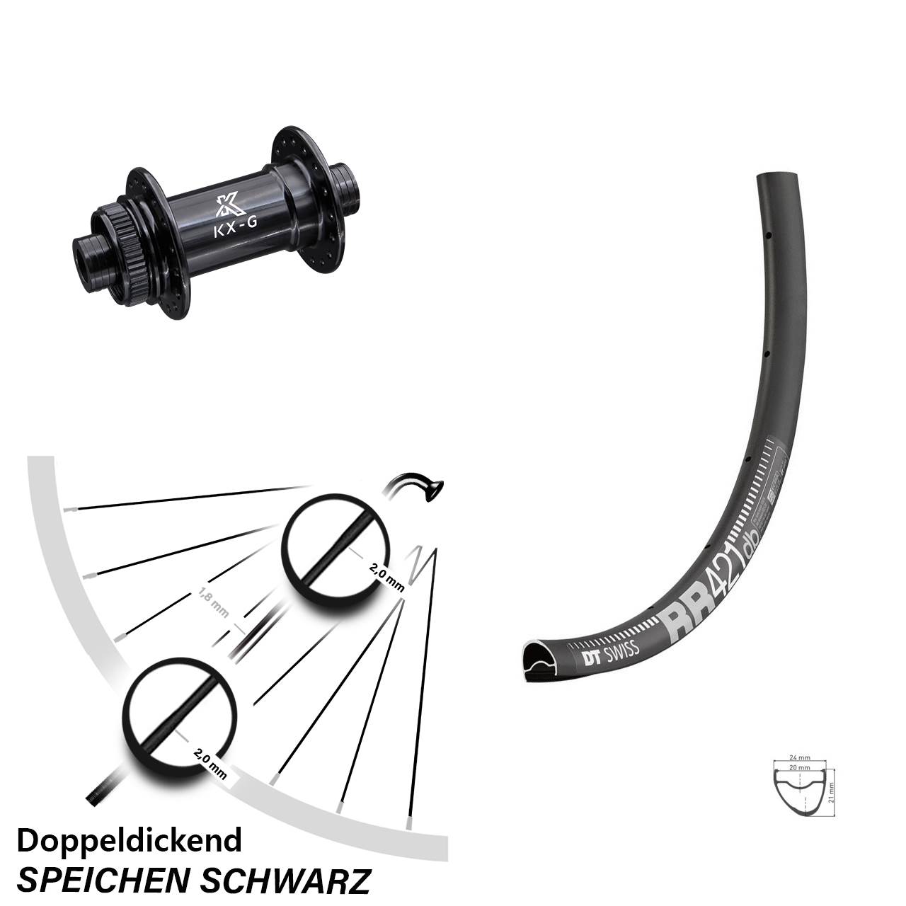 28 Zoll Vorderrad DT Swiss RR 421 KX-G Centerlock für Steckachse15x100 mm