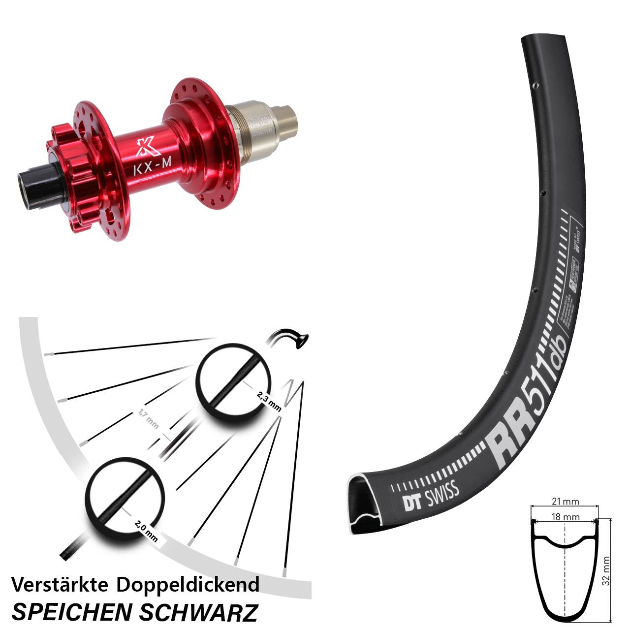 Disc Laufrad 28 Zoll DT Swiss RR511 KX-M rot XD 11-12 fach 12x142