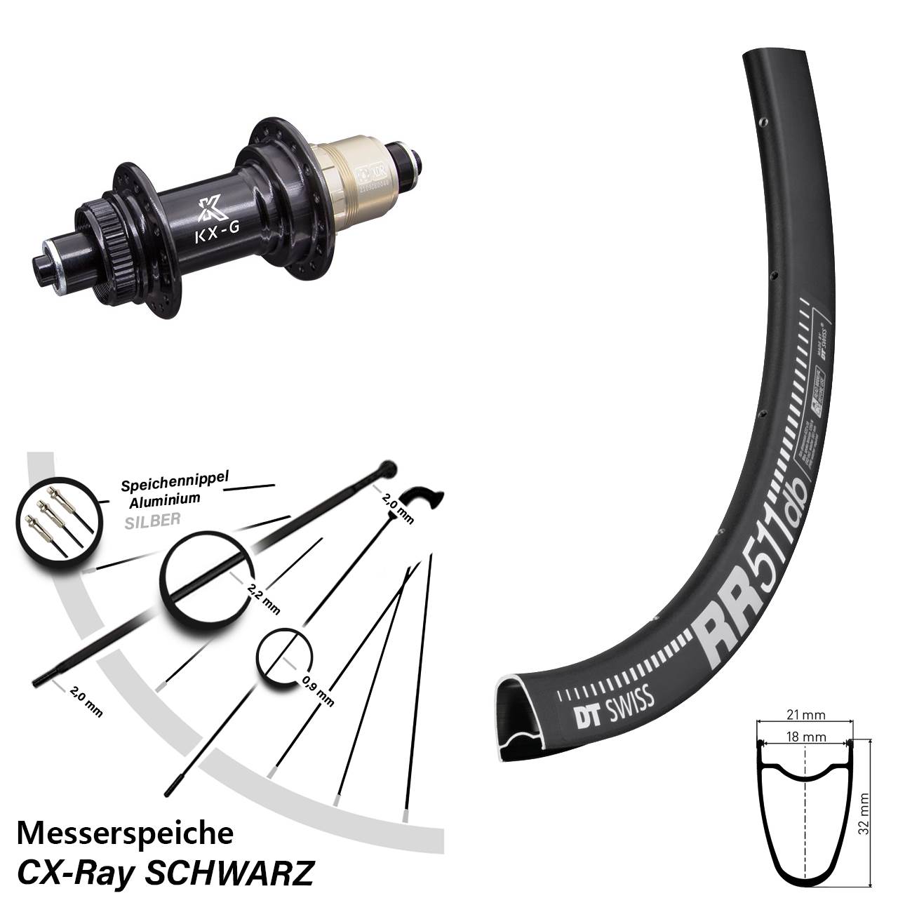 DT Swiss RR 511 KX-G 28 Zoll Disc Laufrad für Schnellspanner CX-Ray SRAM XDR