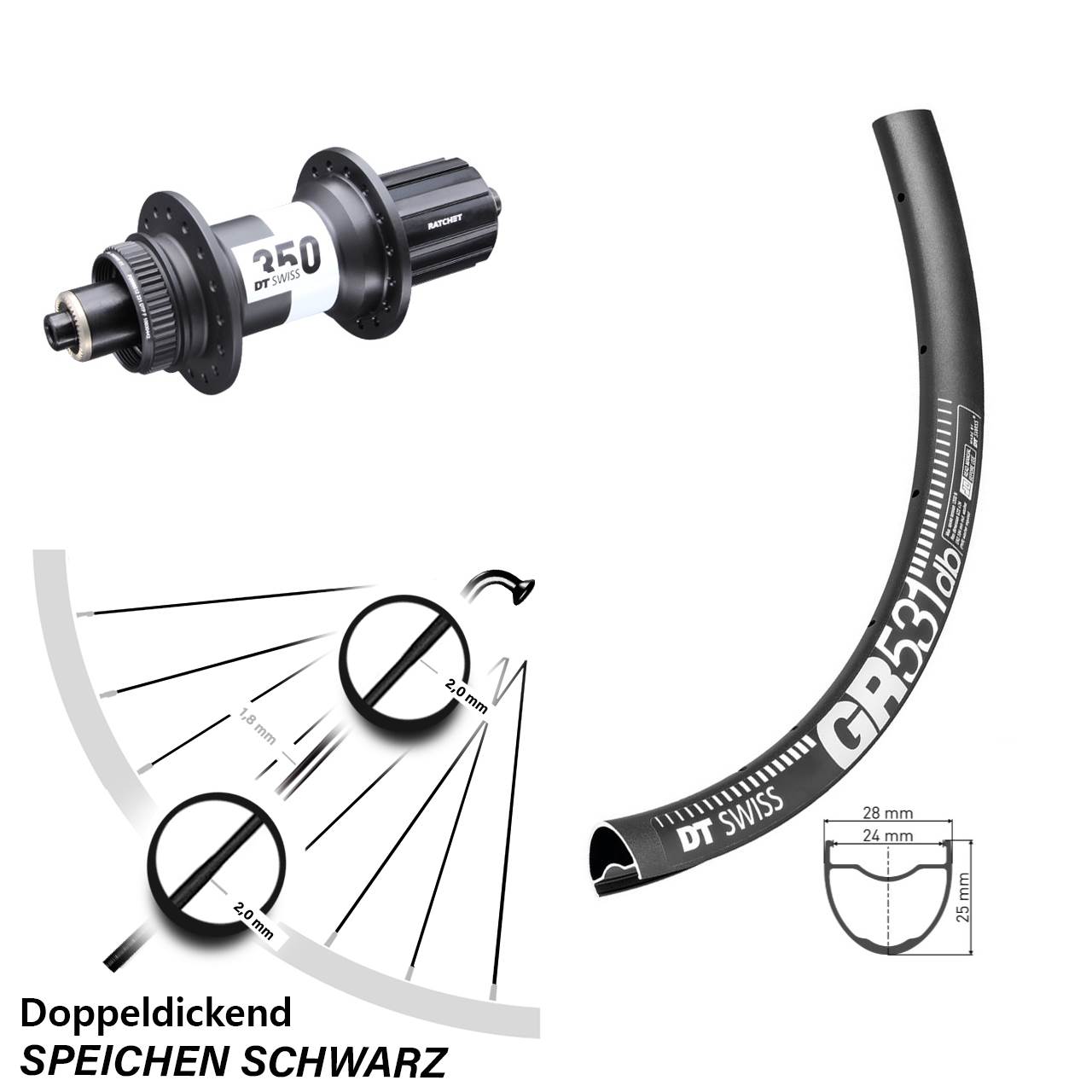 27,5 Zoll DT Swiss GR 531-350 Hinterrad Centerlock 11-12 fach QR