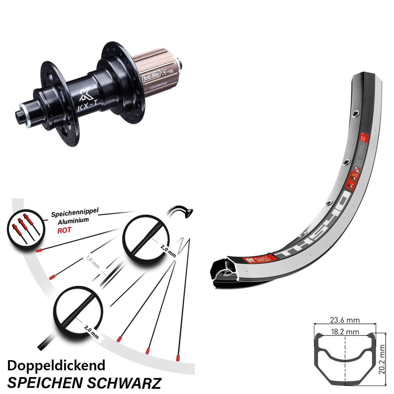 DT Swiss TK540 KX-T 28 Zoll Laufrad hinten QR 8-12 fach