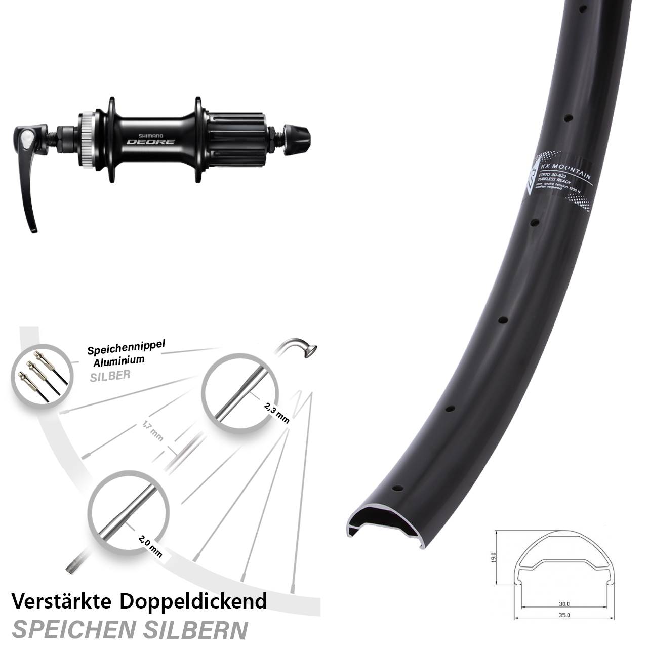 Disc Hinterrad für Schnellspanner 29 Zoll KX Mountain Shimano Deore 8-11 fach