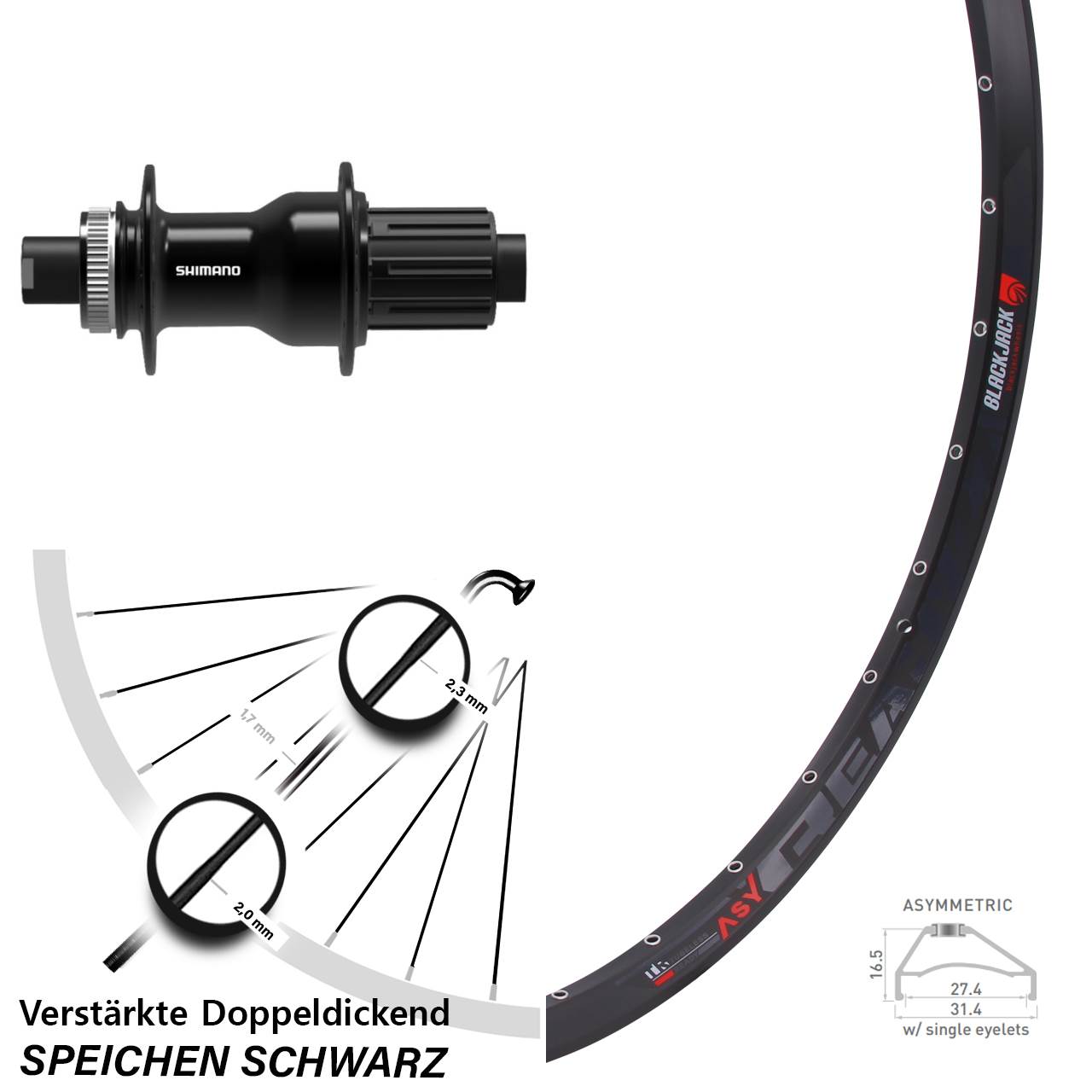 Hinterrad 27,5 Zoll Rodi Ready 27 Disc Shimano FH-TC500-HM-B Boost