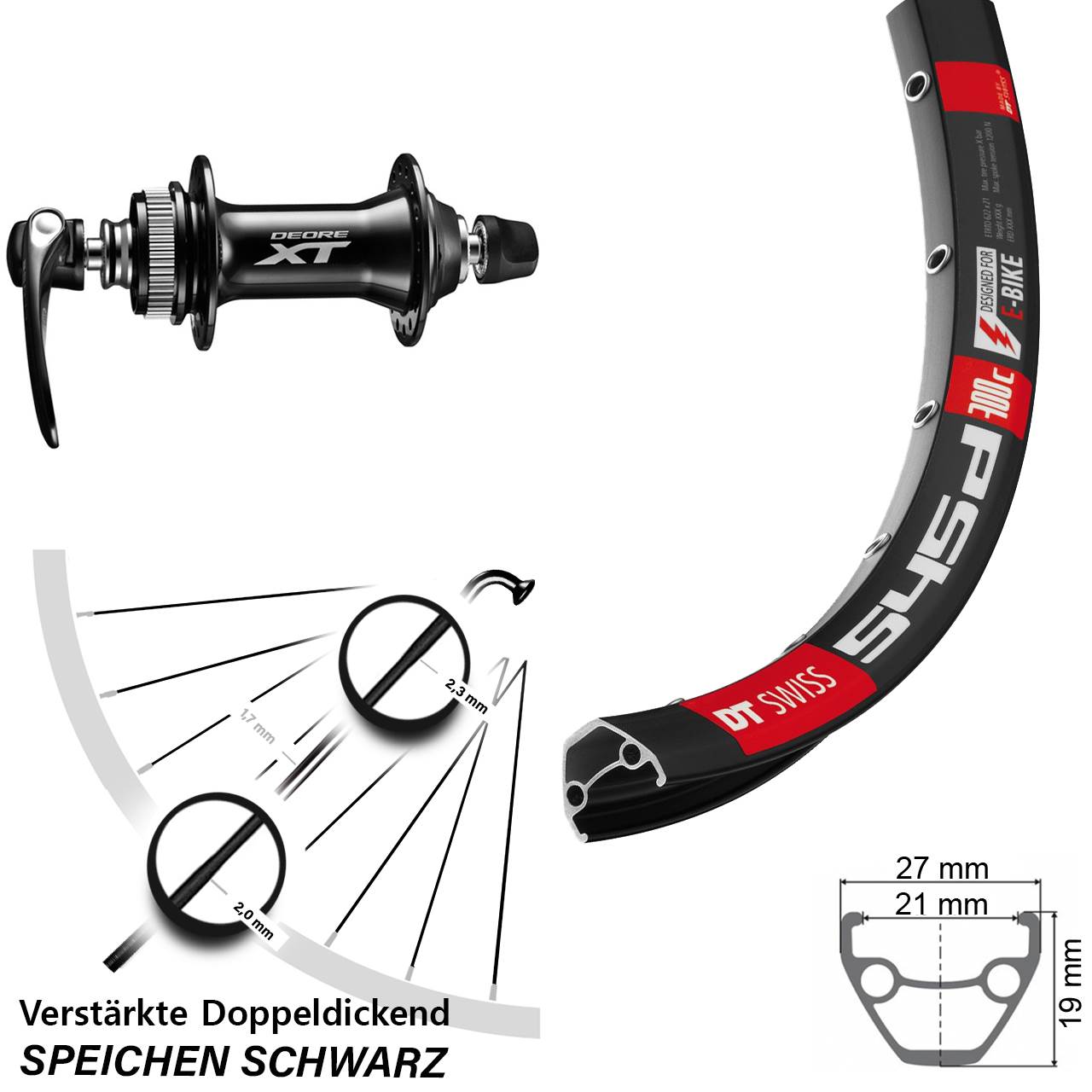 Centerlock Vorderrad 26 Zoll DT Swiss 545 Shimano Deore XT HB-M8000 für Schnellspanner