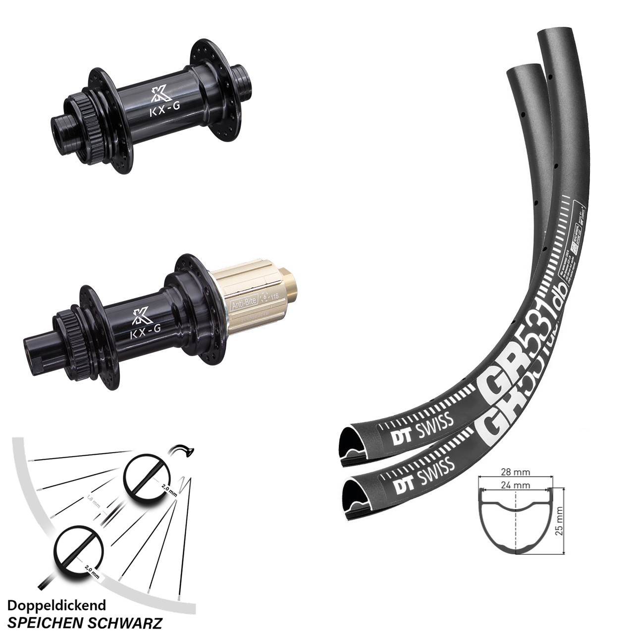 28 Zoll DT Swiss GR531 KX-G Disc Laufrad-Satz 15x100 12x142 8-12 fach