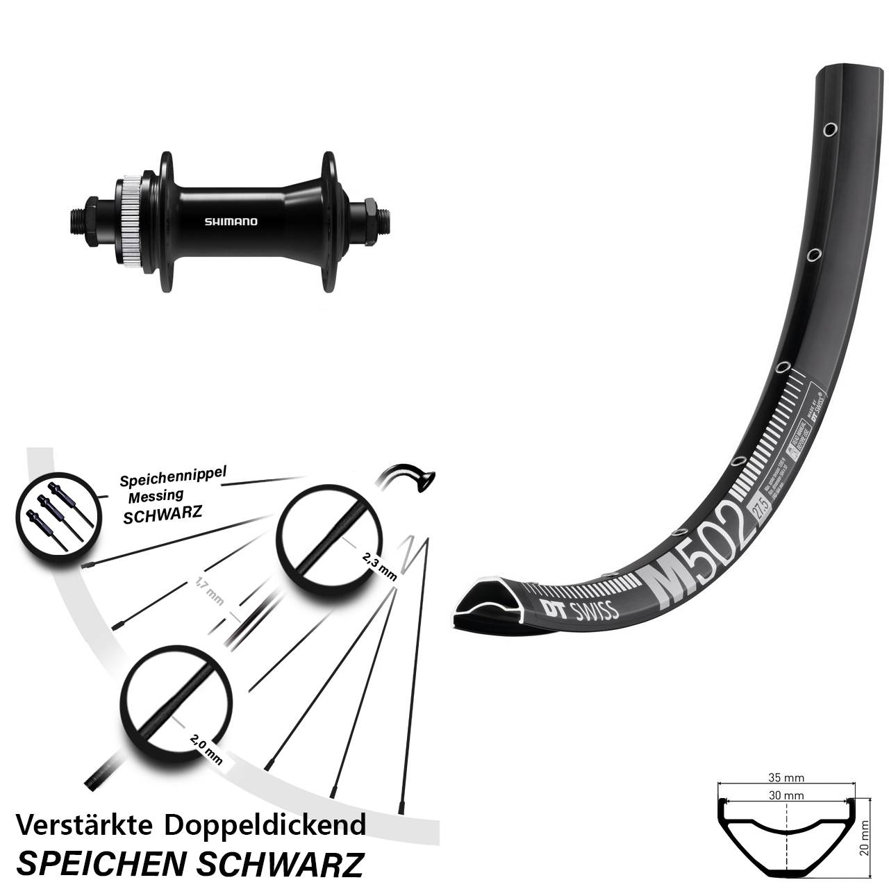 Vorderrad Centerlock QR 27,5 Zoll DT Swiss M502 Shimano HB-QC400