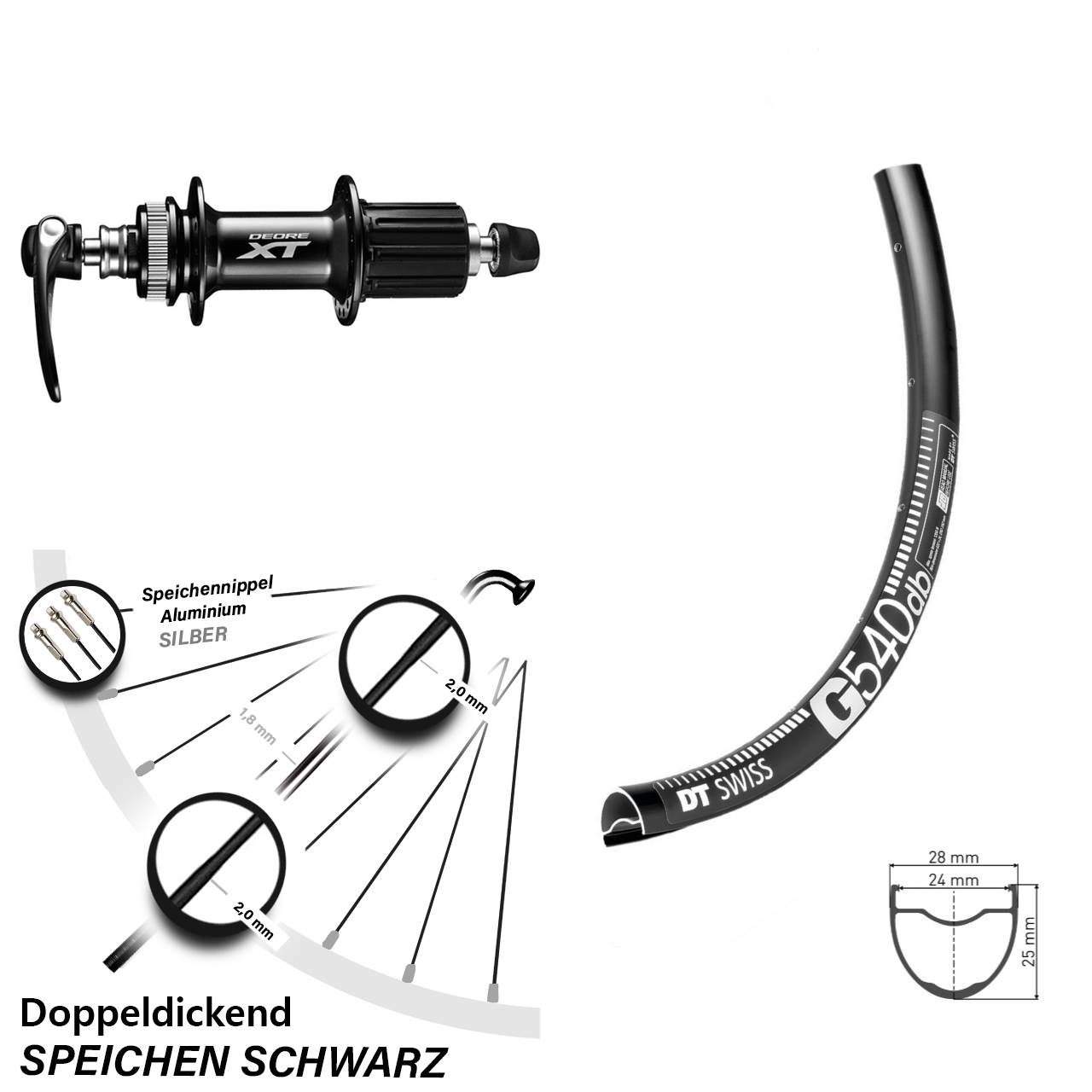 DT Swiss G 540 Hinterrad 28/29 Zoll Shimano XT 8-11 fach