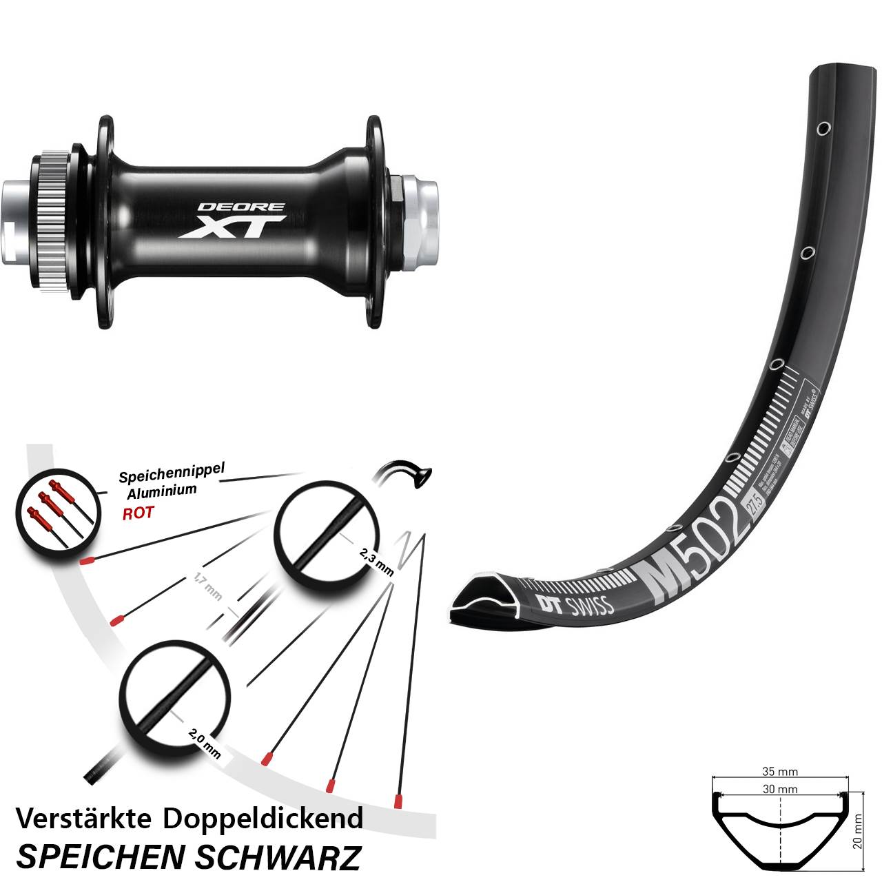Vorderrad Centerlock 29 Zoll DT Swiss M502 Shimano Deore XT HB-M8010-B 15x110 Boost