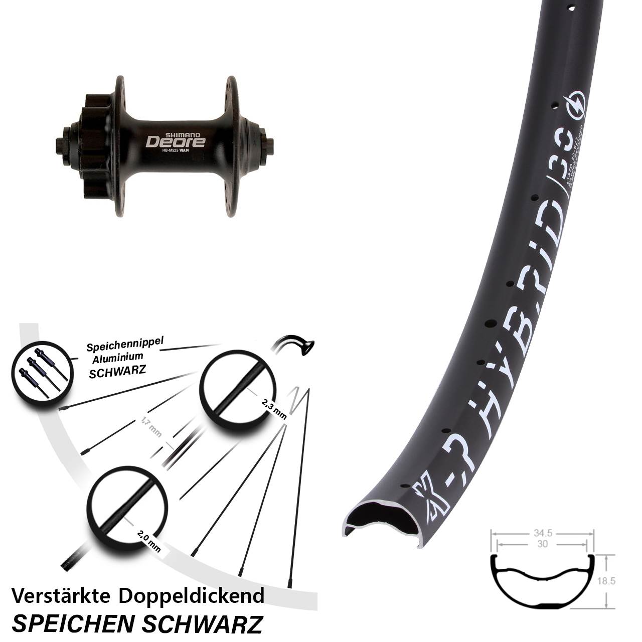 Vorderrad 6-Loch 29 Zoll KX-R Hybrid 30 Shimano Deore für Schnellspanner