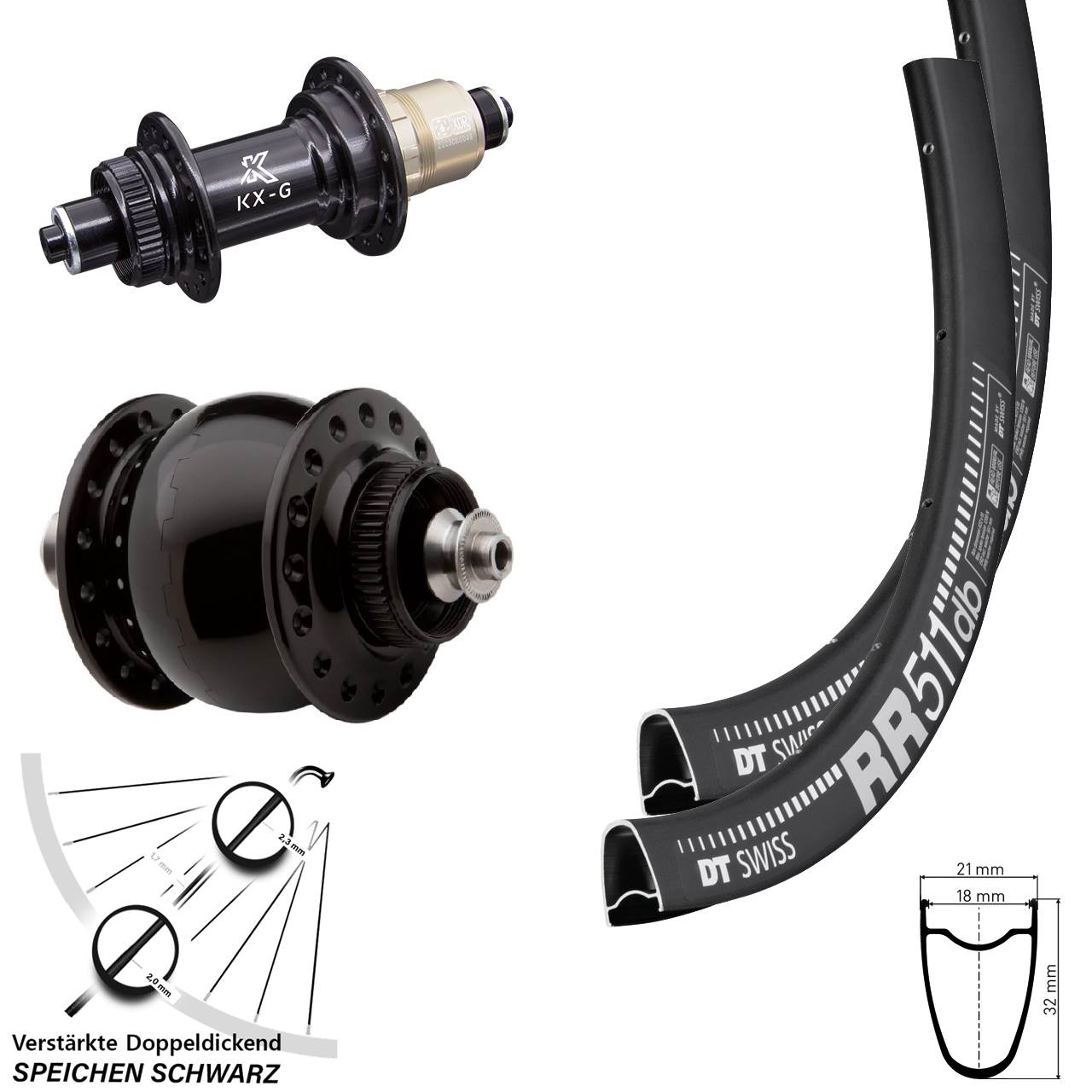 28 Zoll DT Swiss RR511 KX-G SONdelux Disc Laufradsatz für Schnellspanner XDR