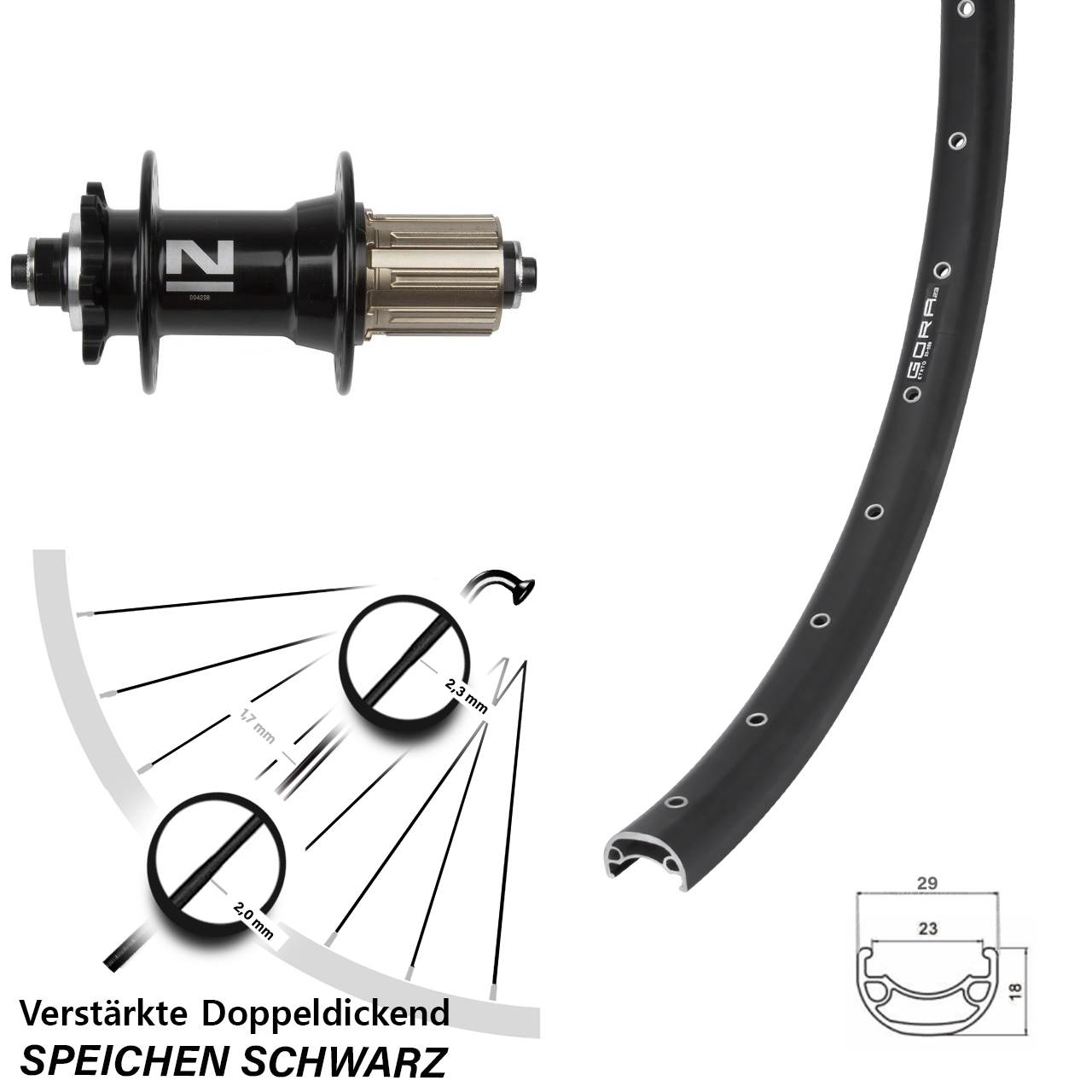6-Loch Hinterrad 26 Zoll Gora 23 Novatec D-042 SB 8-11 fach QR