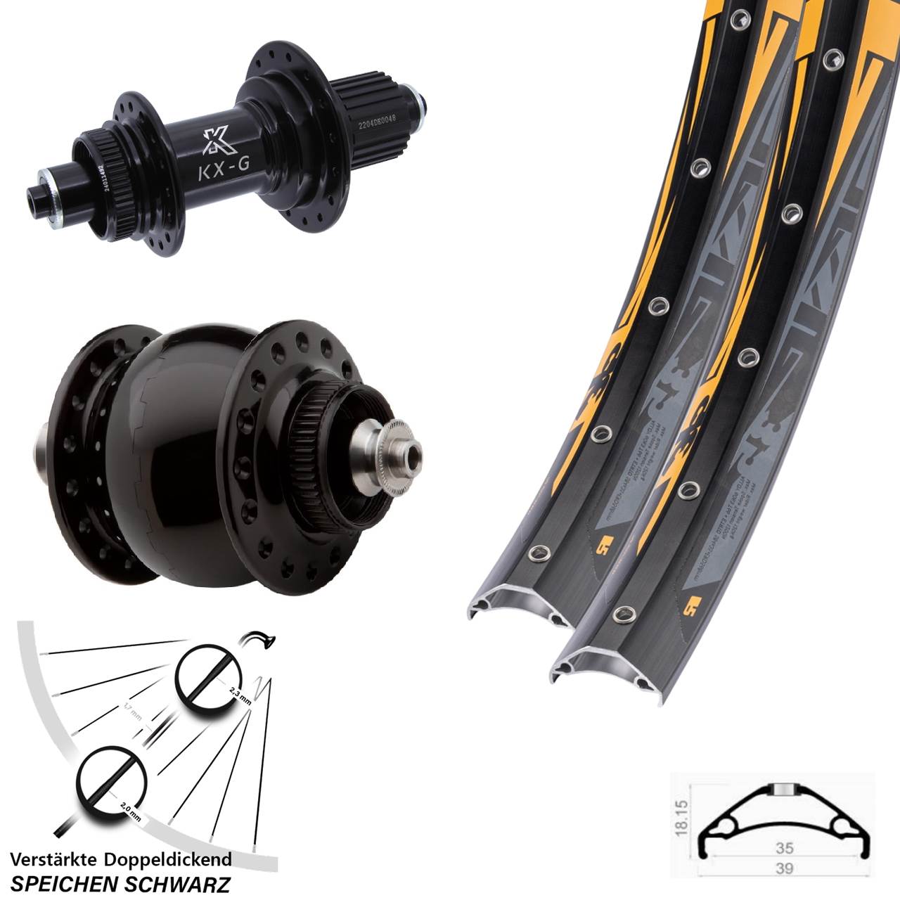 Disc Laufradsatz QR 27,5 Zoll Rodi TRYP 35 KX-GS Heavy Duty SON delux Micro Spline